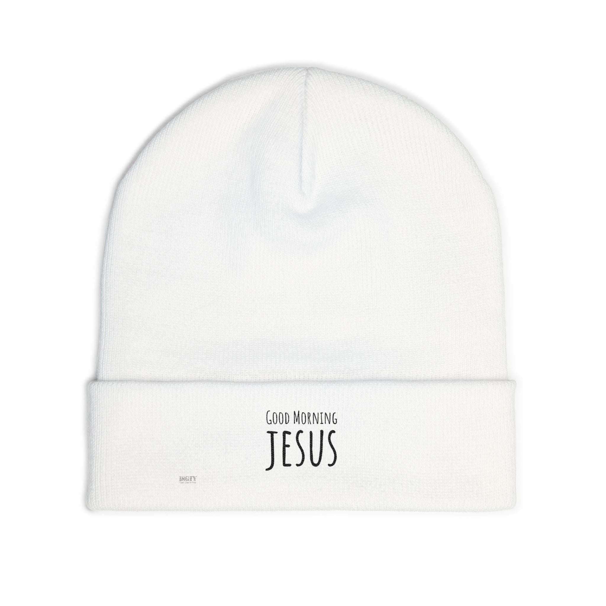 Embroidered "Good Morning Jesus" Knit Beanie