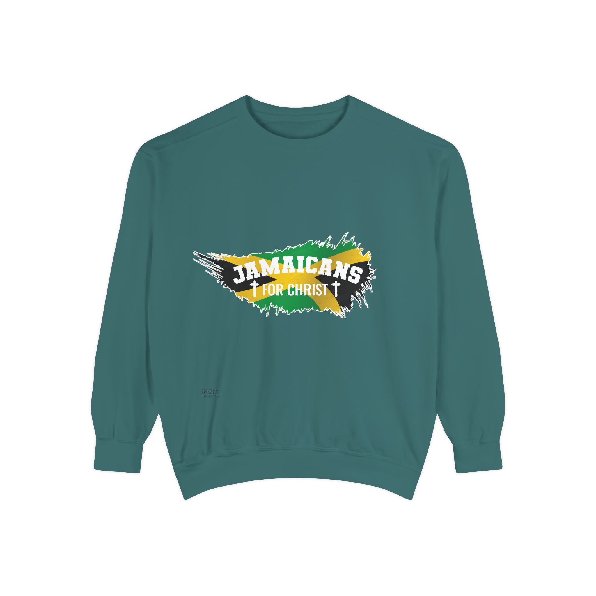 Sweatshirt — "Jamaicans 4 Christ" Graphic Crewneck (Patriotic Jamaican Colors)