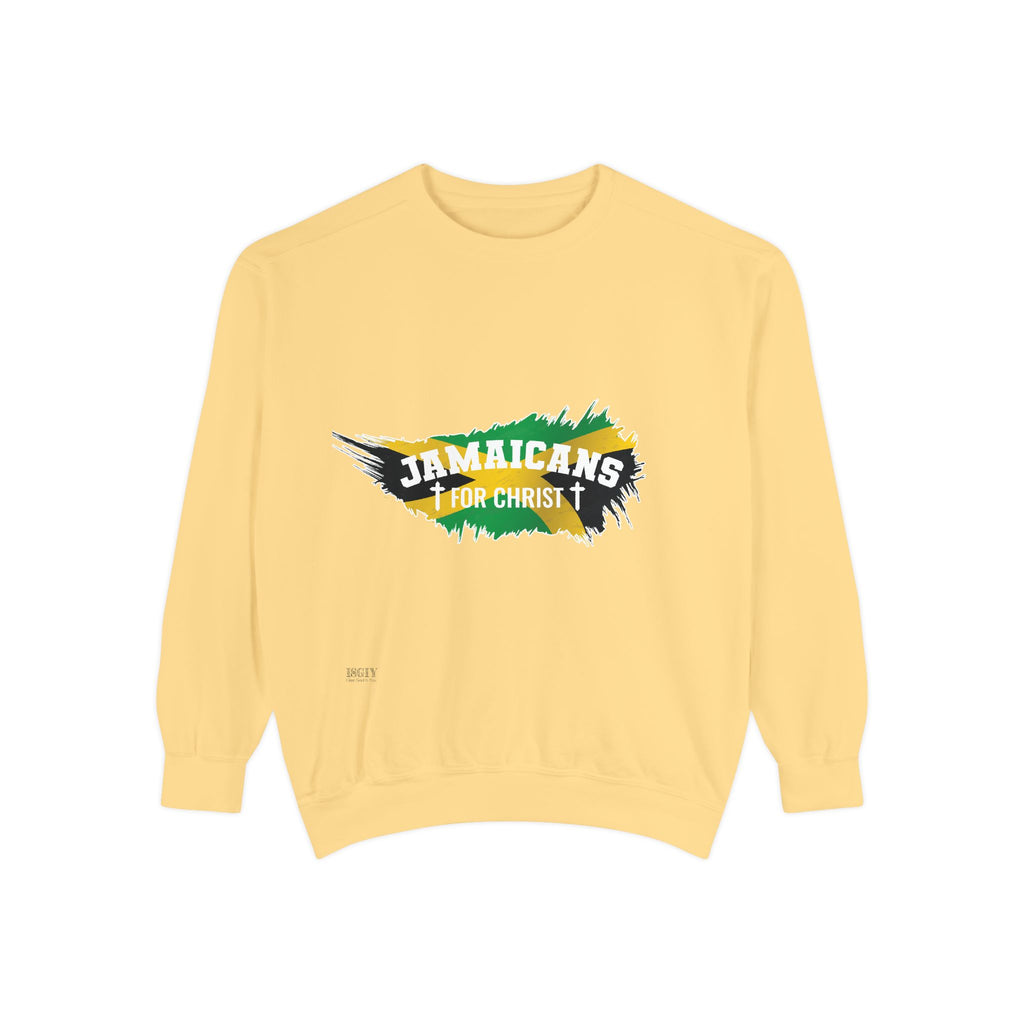 Sweatshirt — "Jamaicans 4 Christ" Graphic Crewneck (Patriotic Jamaican Colors)