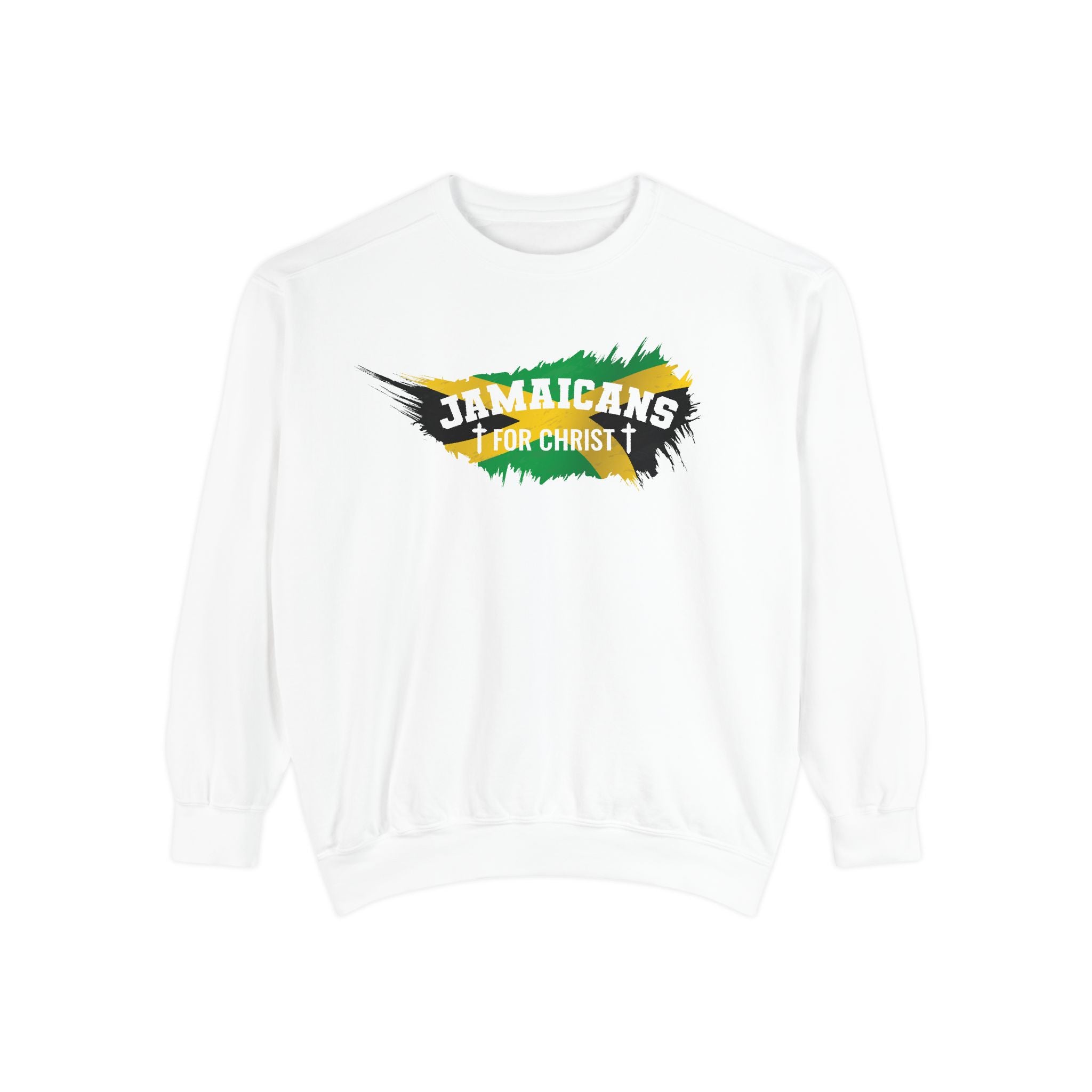 Sweatshirt — "Jamaicans 4 Christ" Graphic Crewneck (Patriotic Jamaican Colors)