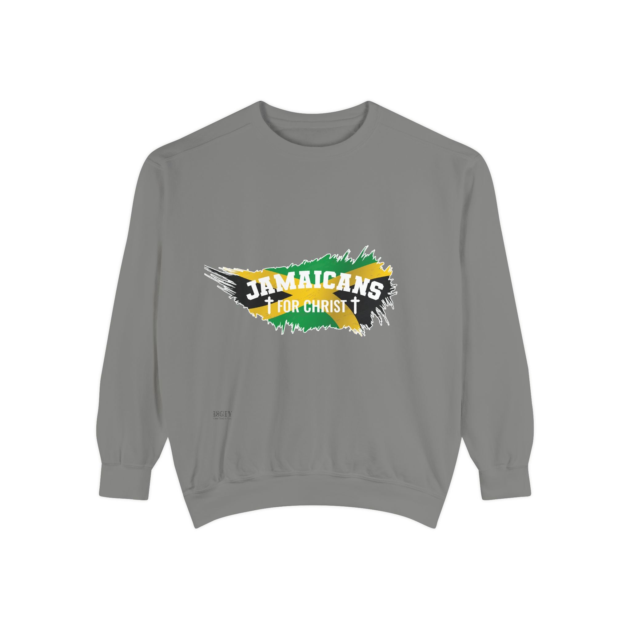 Sweatshirt — "Jamaicans 4 Christ" Graphic Crewneck (Patriotic Jamaican Colors)