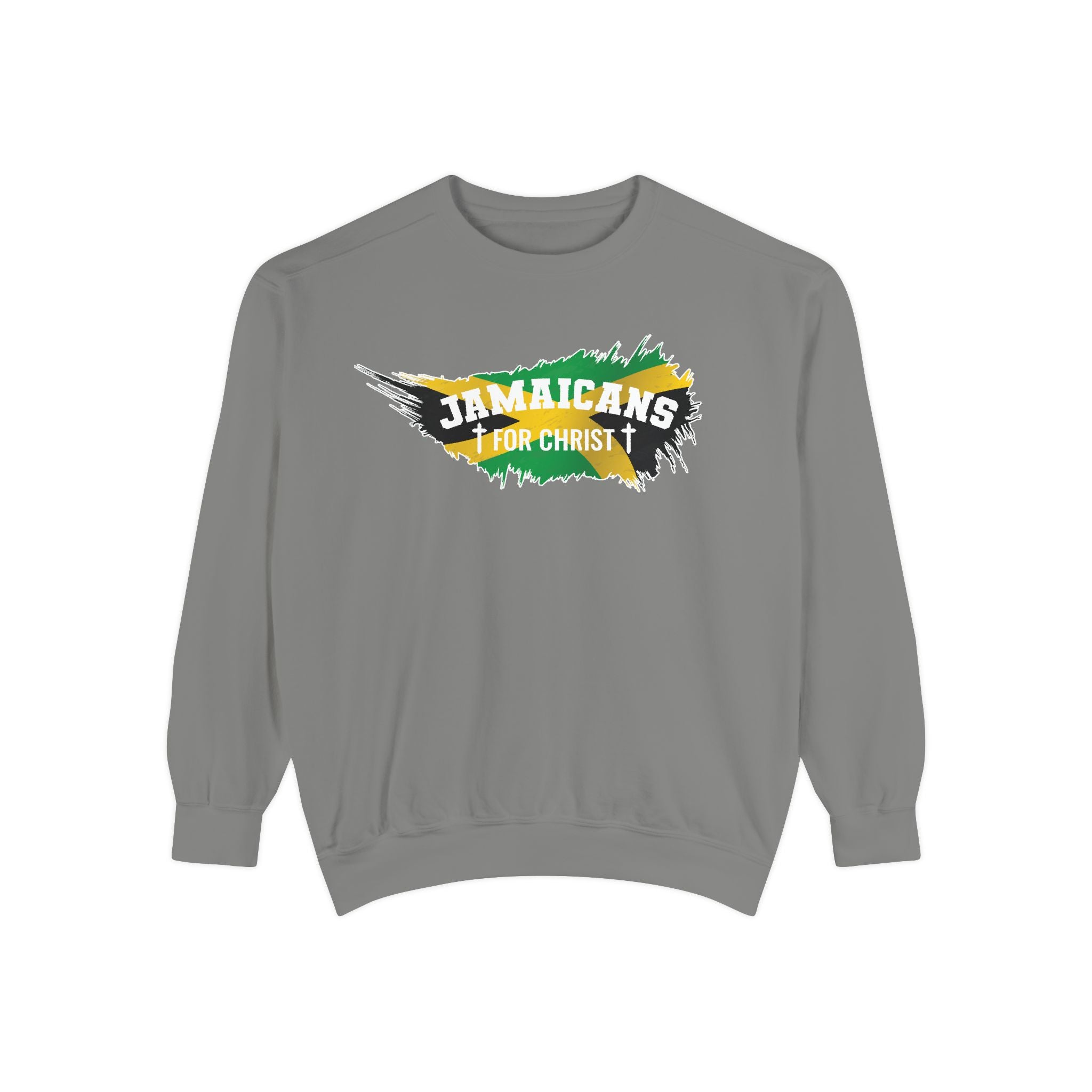 Sweatshirt — "Jamaicans 4 Christ" Graphic Crewneck (Patriotic Jamaican Colors)