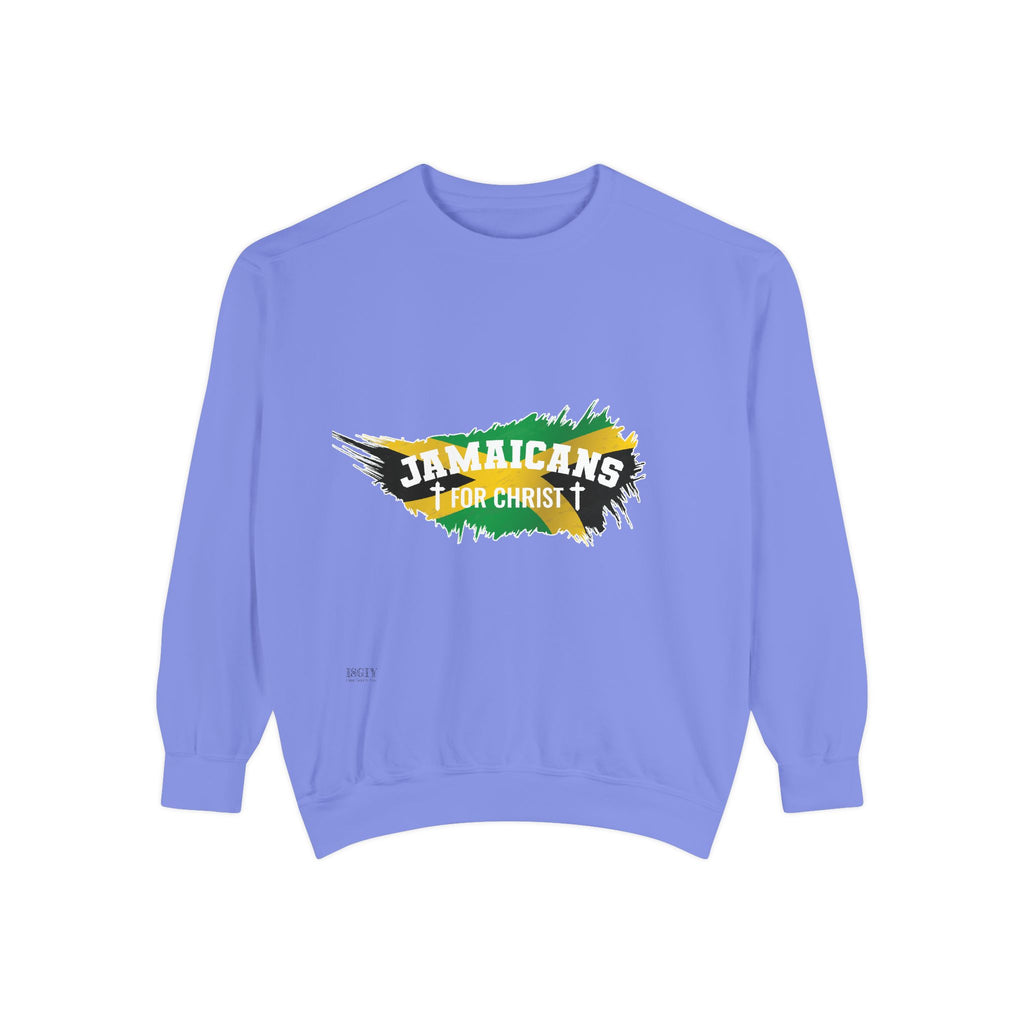 Sweatshirt — "Jamaicans 4 Christ" Graphic Crewneck (Patriotic Jamaican Colors)