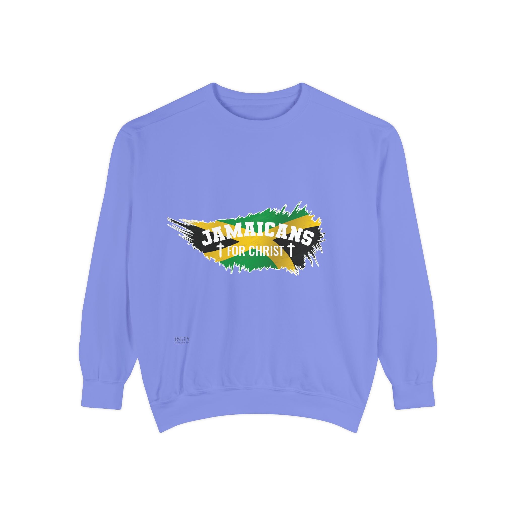 Sweatshirt — "Jamaicans 4 Christ" Graphic Crewneck (Patriotic Jamaican Colors)