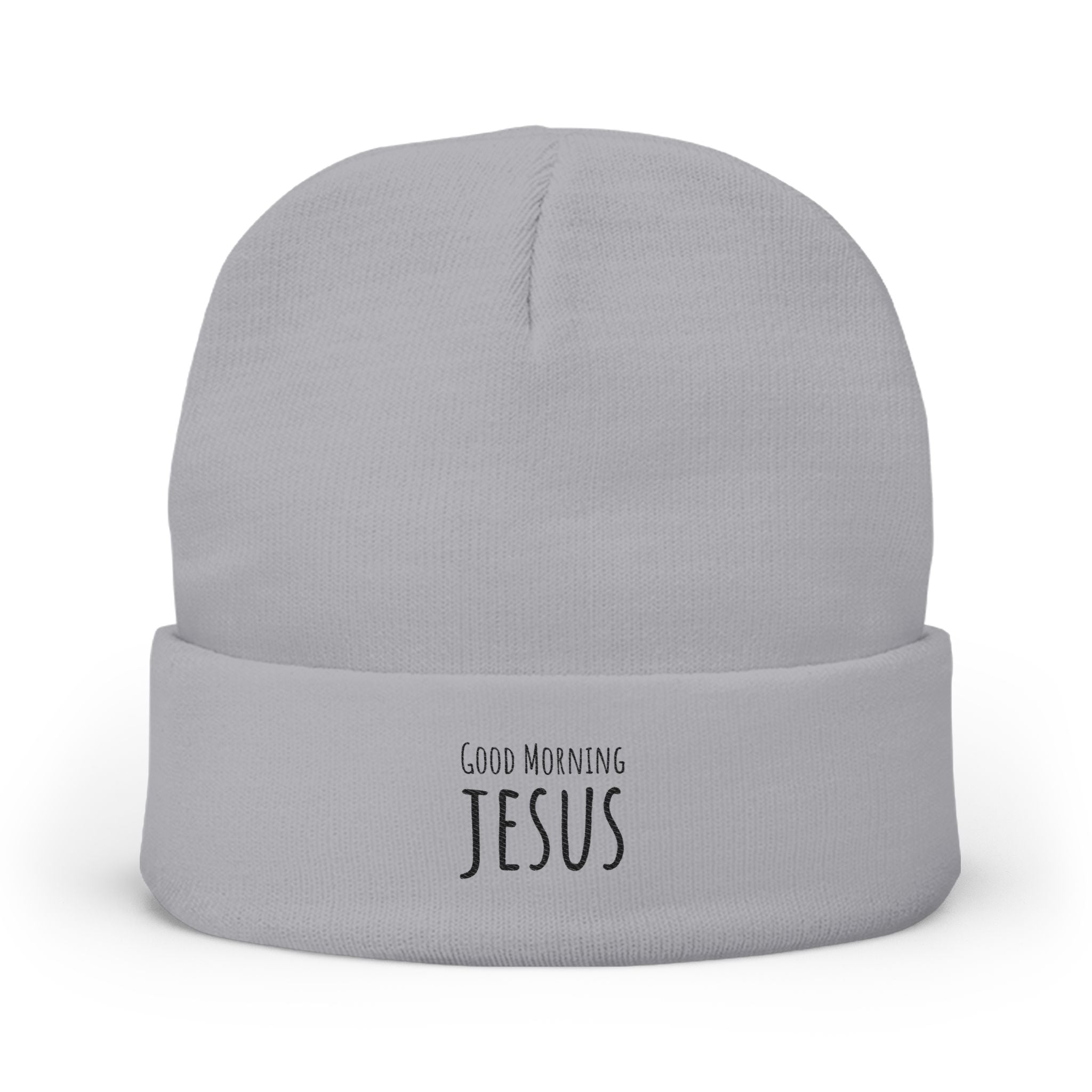 Embroidered "Good Morning Jesus" Knit Beanie