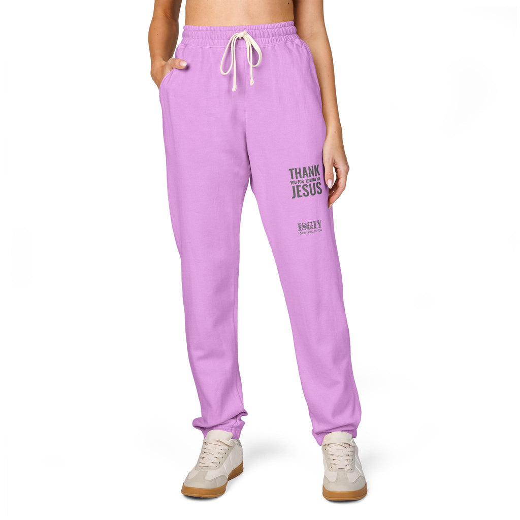 Thank You Jesus Sweatpants — Garment-Dyed Cozy Fleece Joggers