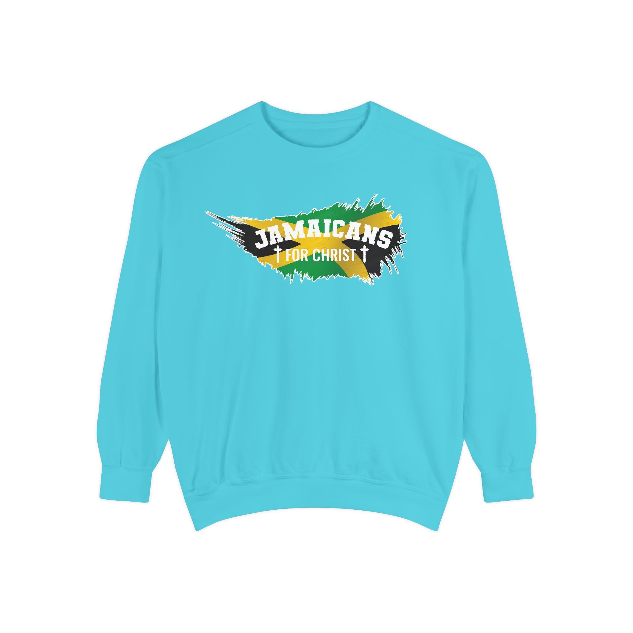 Sweatshirt — "Jamaicans 4 Christ" Graphic Crewneck (Patriotic Jamaican Colors)