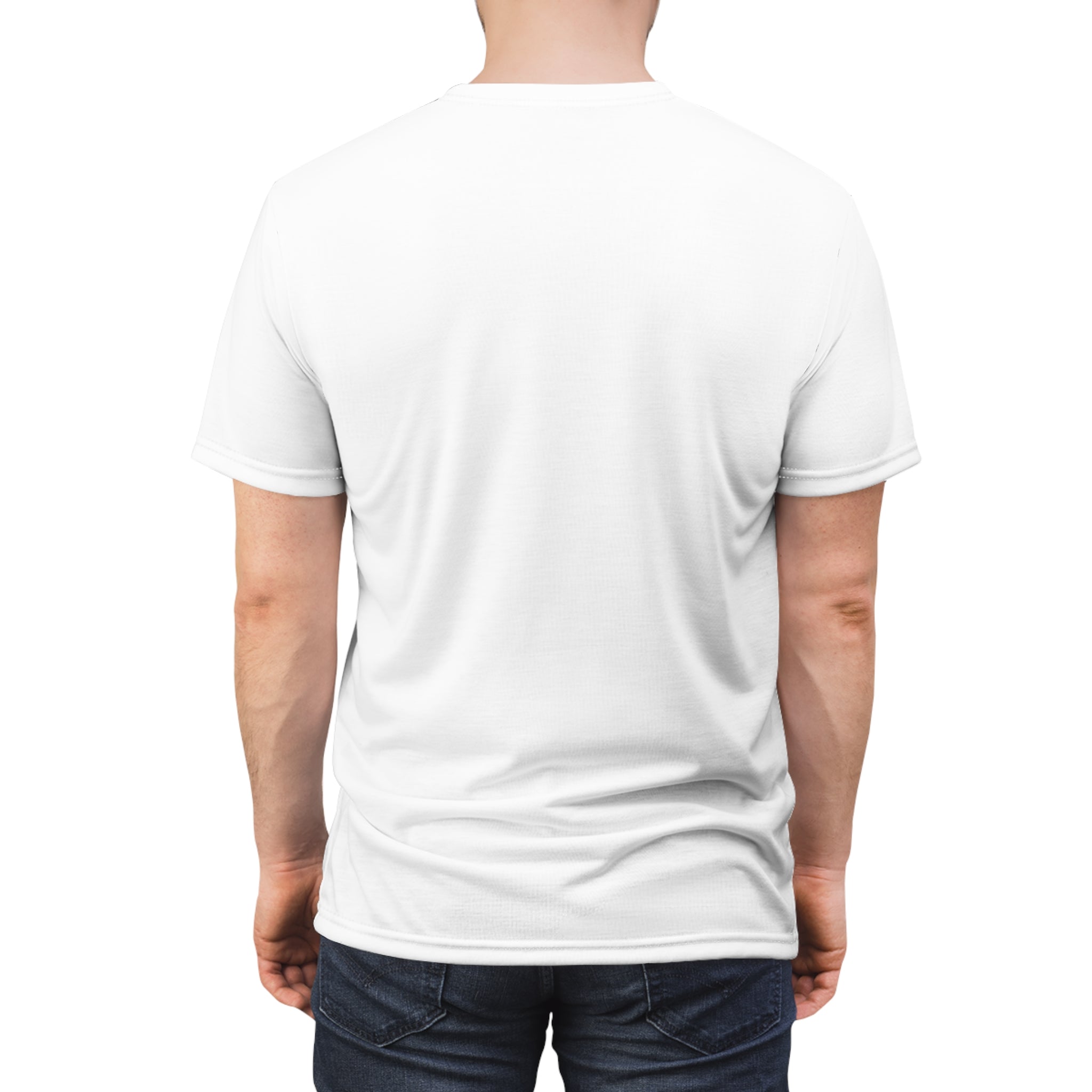 Unisex AOP Cut & Sew Tee...The Mind Never Ages Red Letters