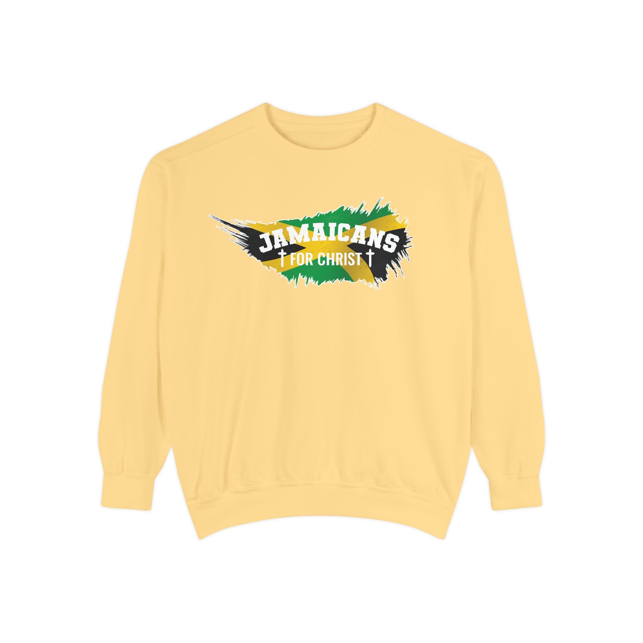 Sweatshirt — "Jamaicans 4 Christ" Graphic Crewneck (Patriotic Jamaican Colors)