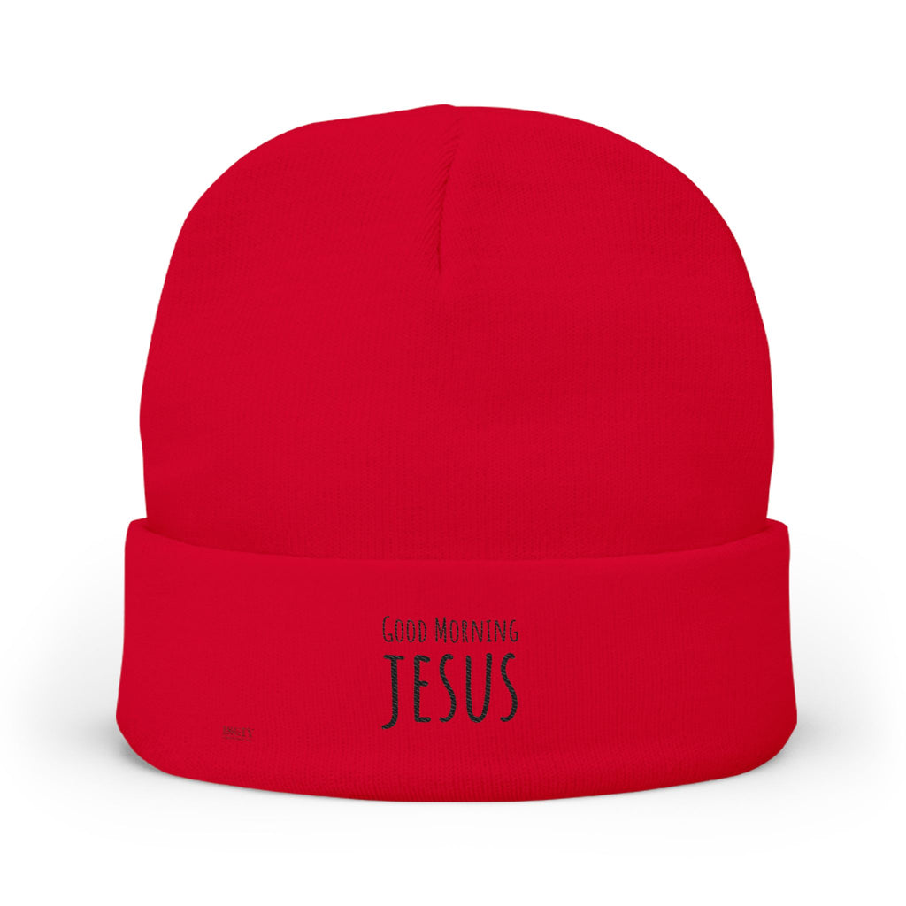 Embroidered "Good Morning Jesus" Knit Beanie