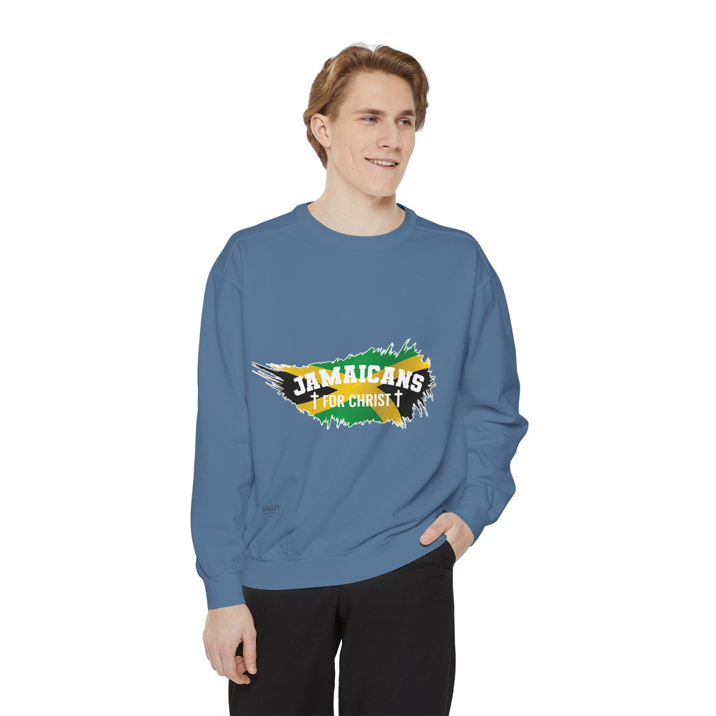 Sweatshirt — "Jamaicans 4 Christ" Graphic Crewneck (Patriotic Jamaican Colors)