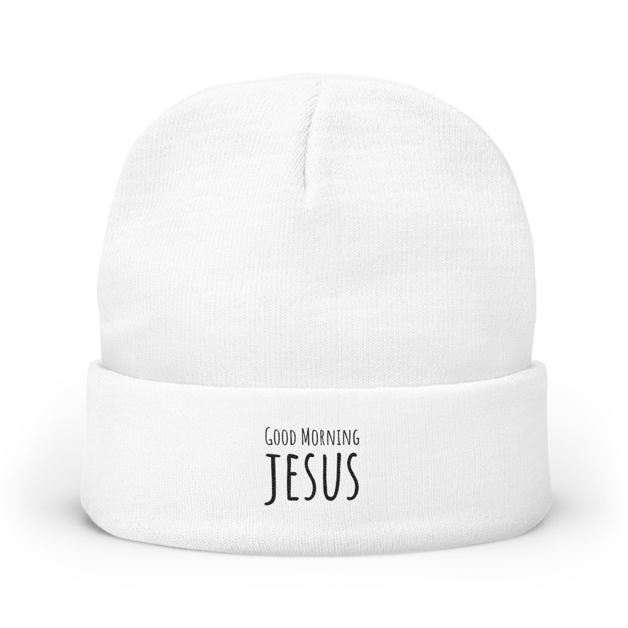 Embroidered "Good Morning Jesus" Knit Beanie