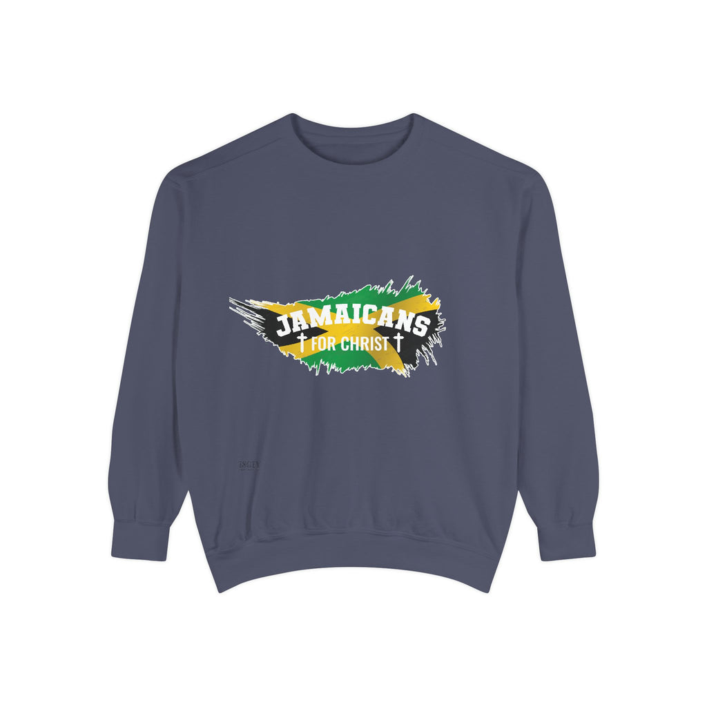 Sweatshirt — "Jamaicans 4 Christ" Graphic Crewneck (Patriotic Jamaican Colors)