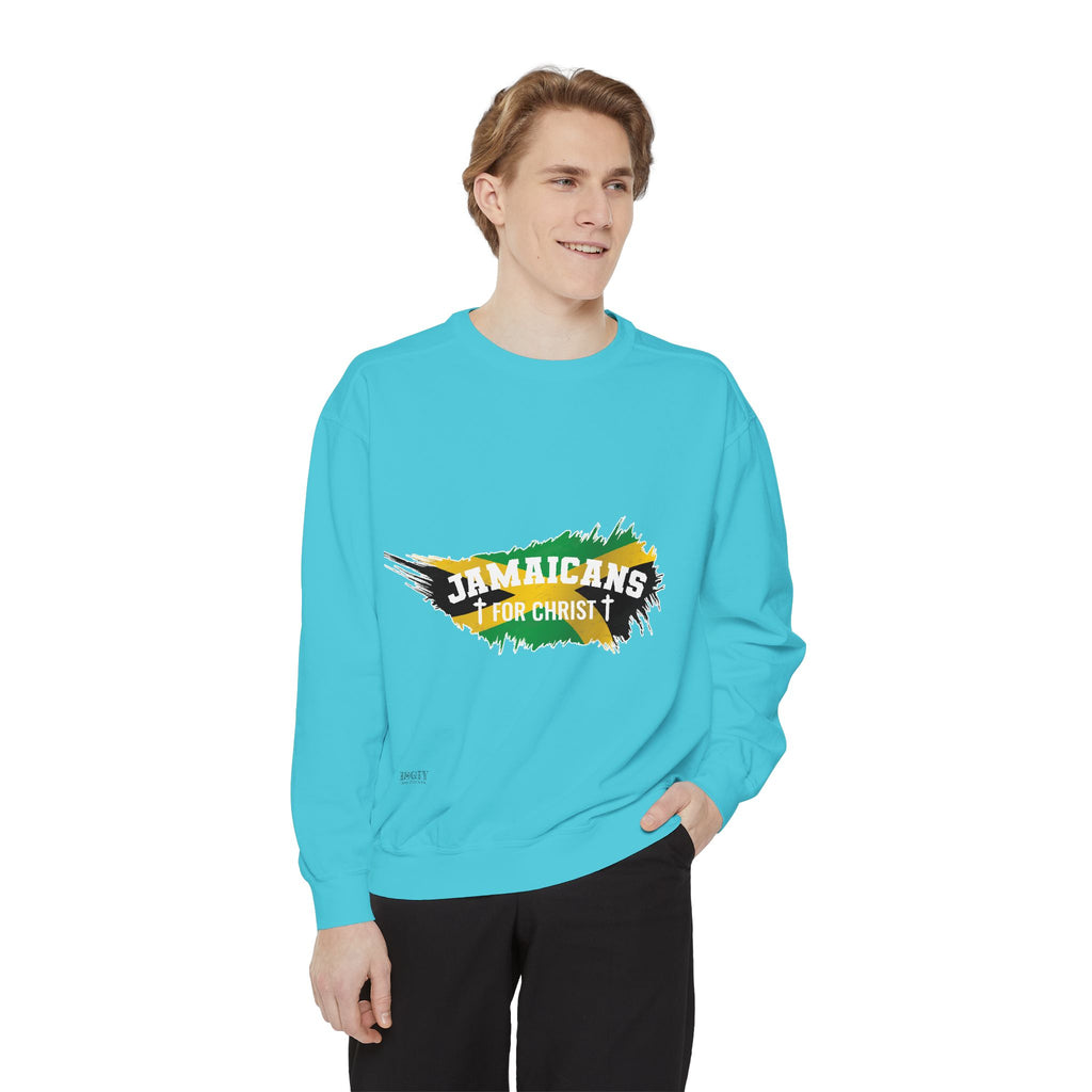 Sweatshirt — "Jamaicans 4 Christ" Graphic Crewneck (Patriotic Jamaican Colors)
