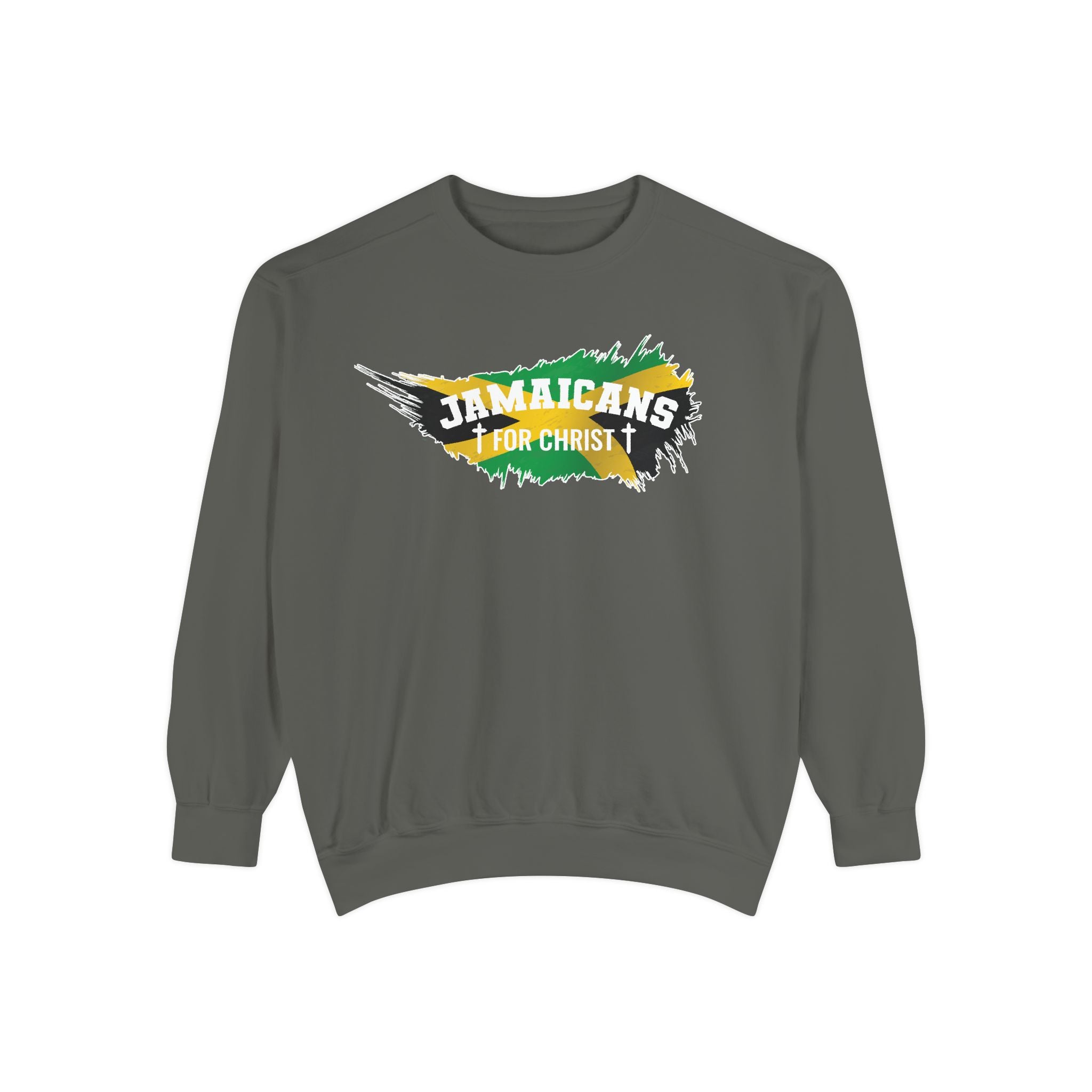 Sweatshirt — "Jamaicans 4 Christ" Graphic Crewneck (Patriotic Jamaican Colors)