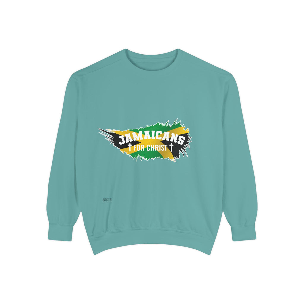Sweatshirt — "Jamaicans 4 Christ" Graphic Crewneck (Patriotic Jamaican Colors)