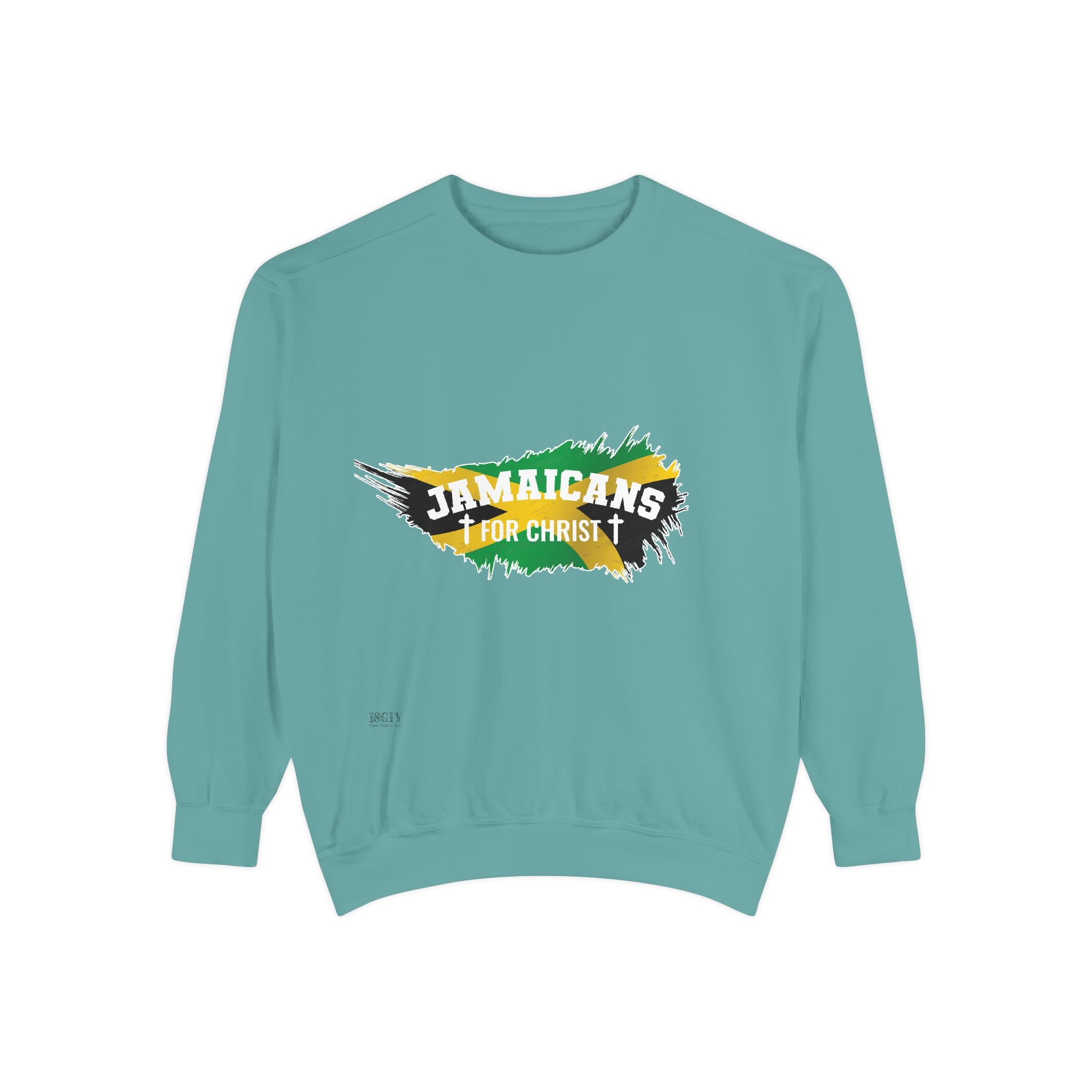 Sweatshirt — "Jamaicans 4 Christ" Graphic Crewneck (Patriotic Jamaican Colors)