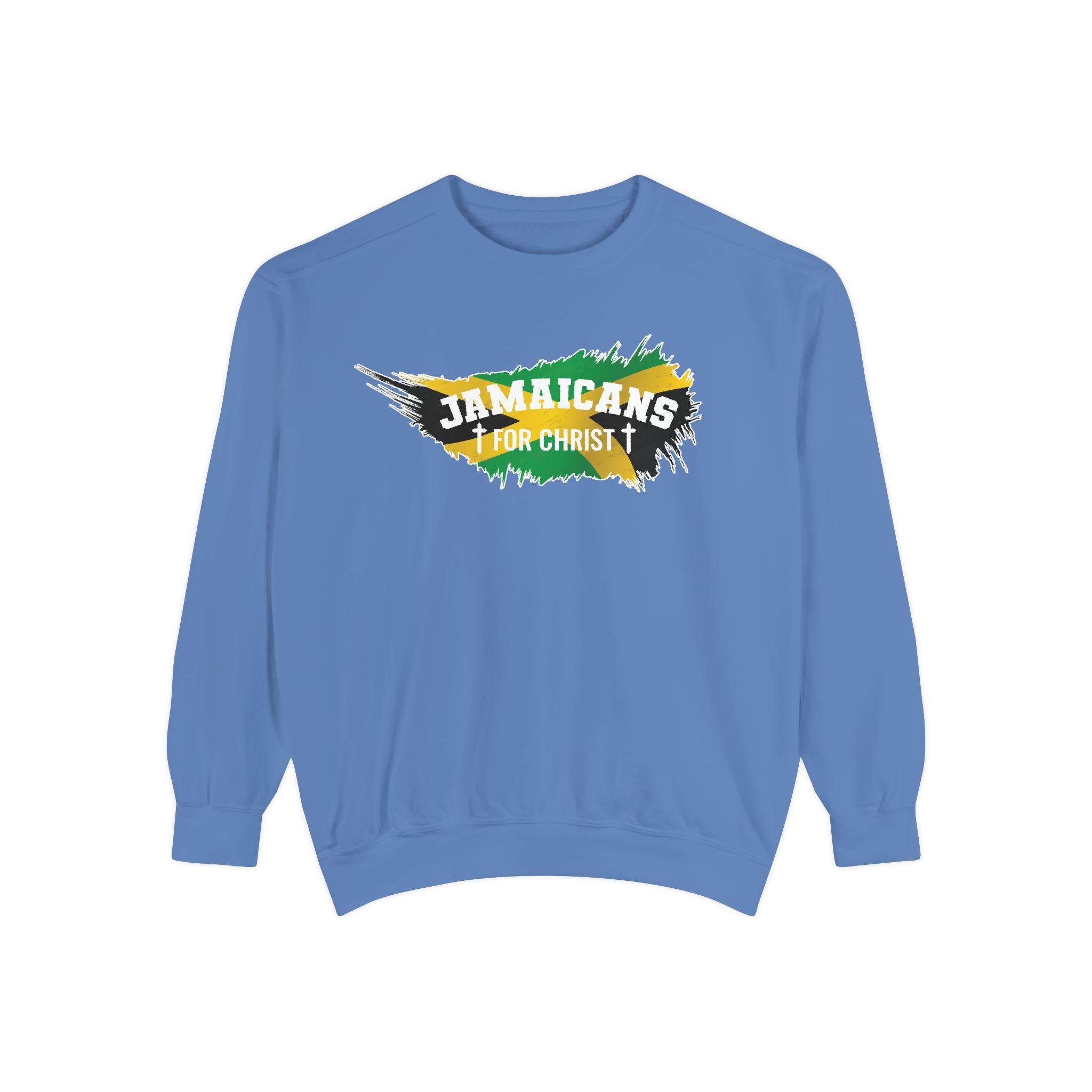 Sweatshirt — "Jamaicans 4 Christ" Graphic Crewneck (Patriotic Jamaican Colors)