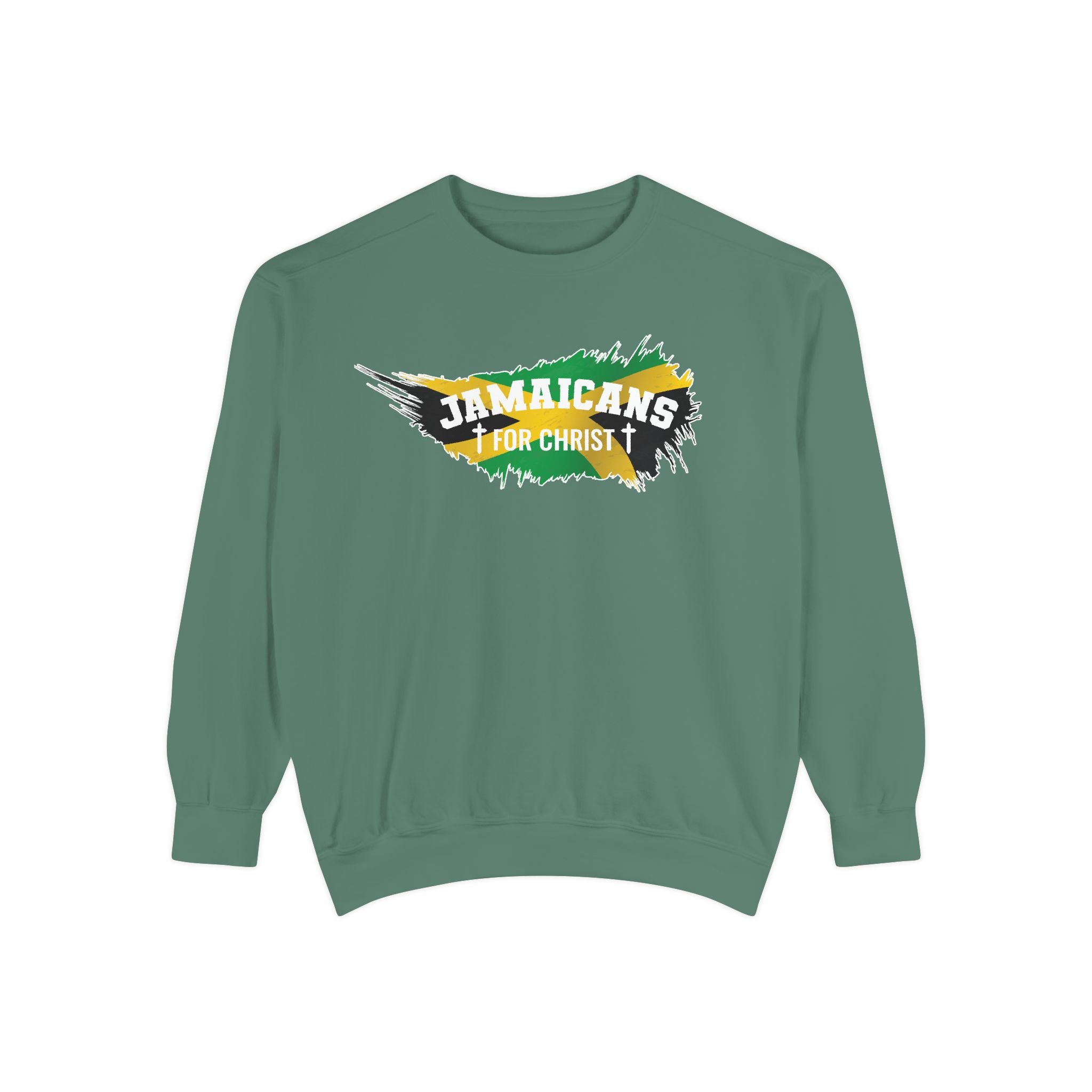 Sweatshirt — "Jamaicans 4 Christ" Graphic Crewneck (Patriotic Jamaican Colors)