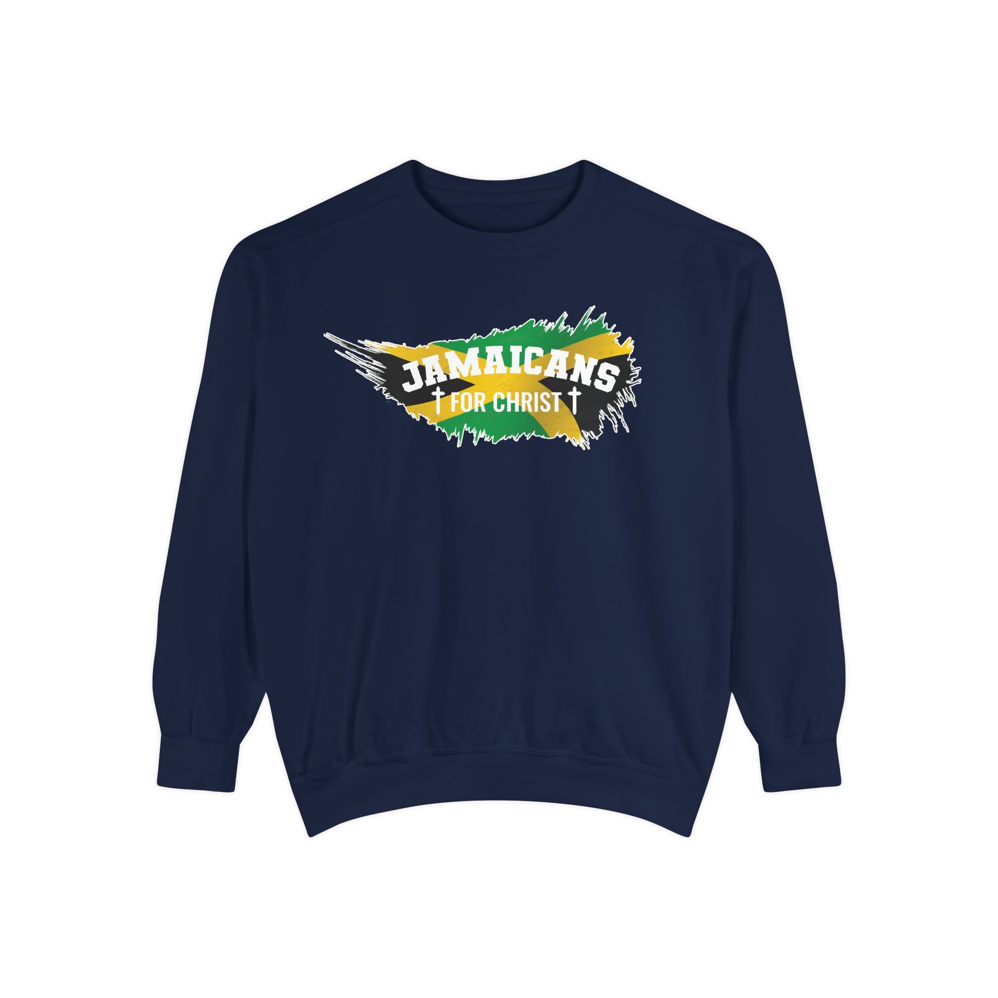 Sweatshirt — "Jamaicans 4 Christ" Graphic Crewneck (Patriotic Jamaican Colors)