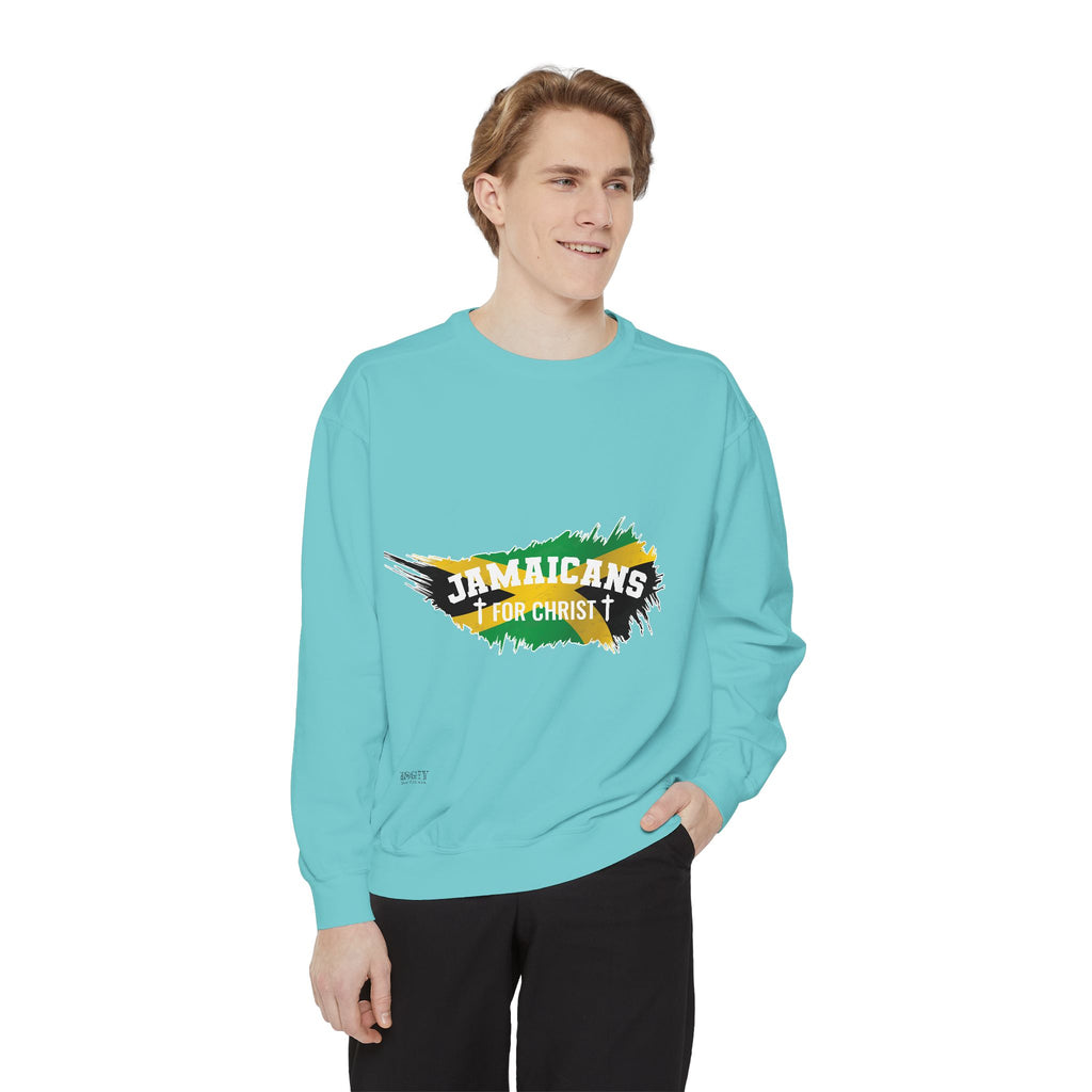 Sweatshirt — "Jamaicans 4 Christ" Graphic Crewneck (Patriotic Jamaican Colors)