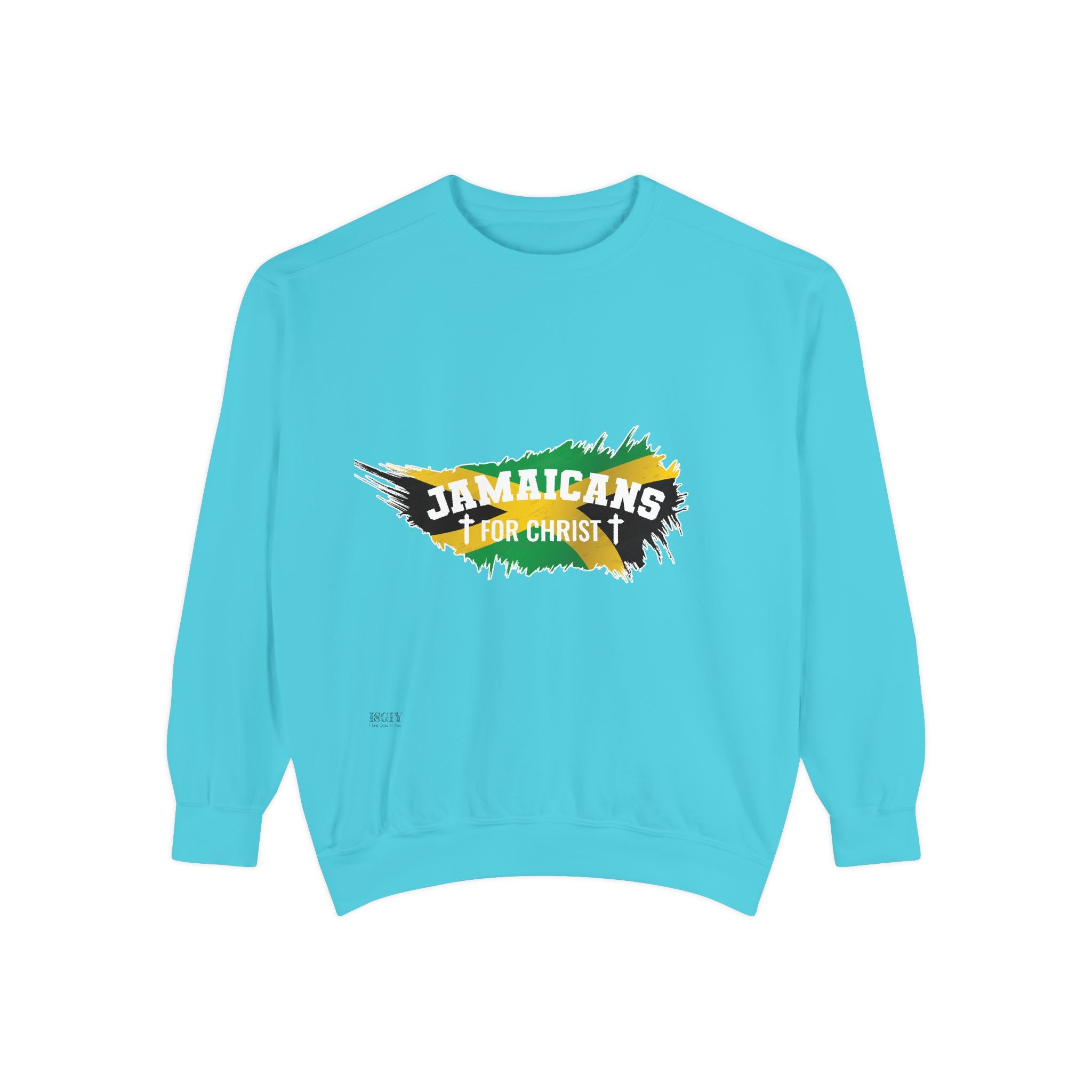 Sweatshirt — "Jamaicans 4 Christ" Graphic Crewneck (Patriotic Jamaican Colors)