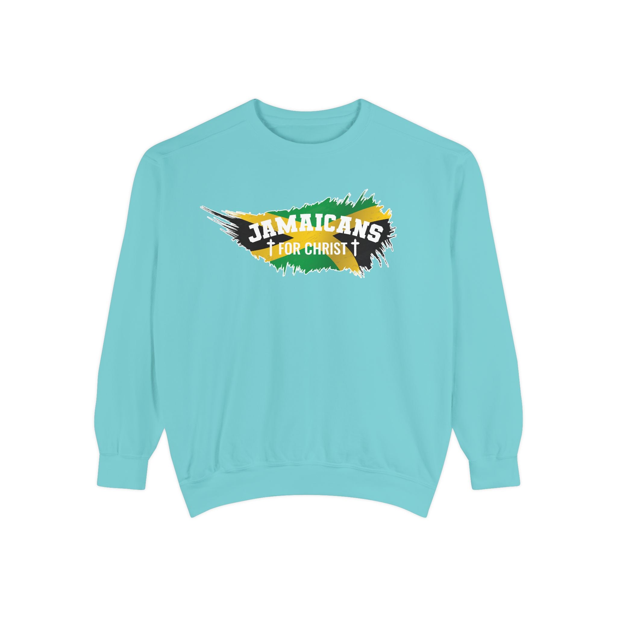 Sweatshirt — "Jamaicans 4 Christ" Graphic Crewneck (Patriotic Jamaican Colors)