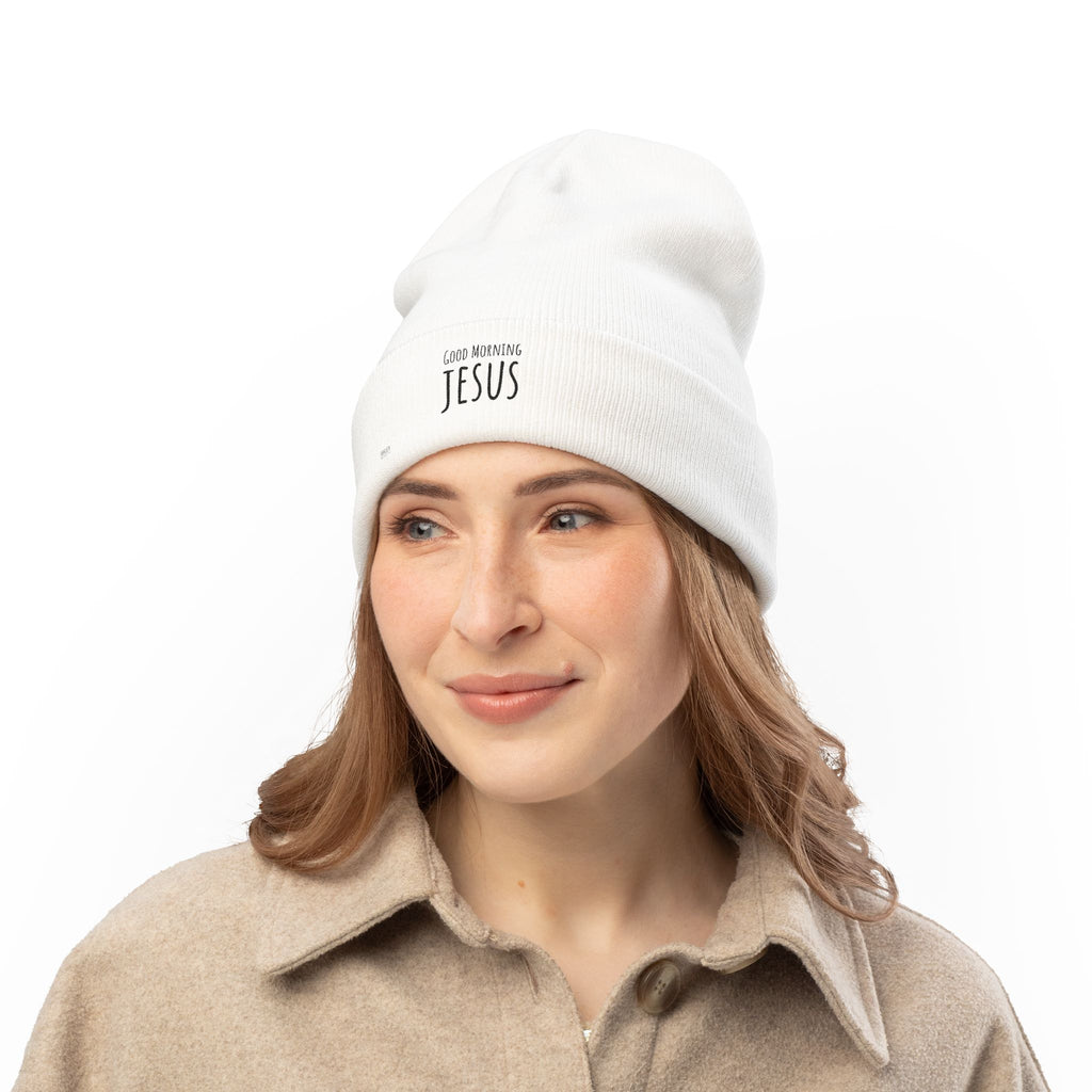Embroidered "Good Morning Jesus" Knit Beanie
