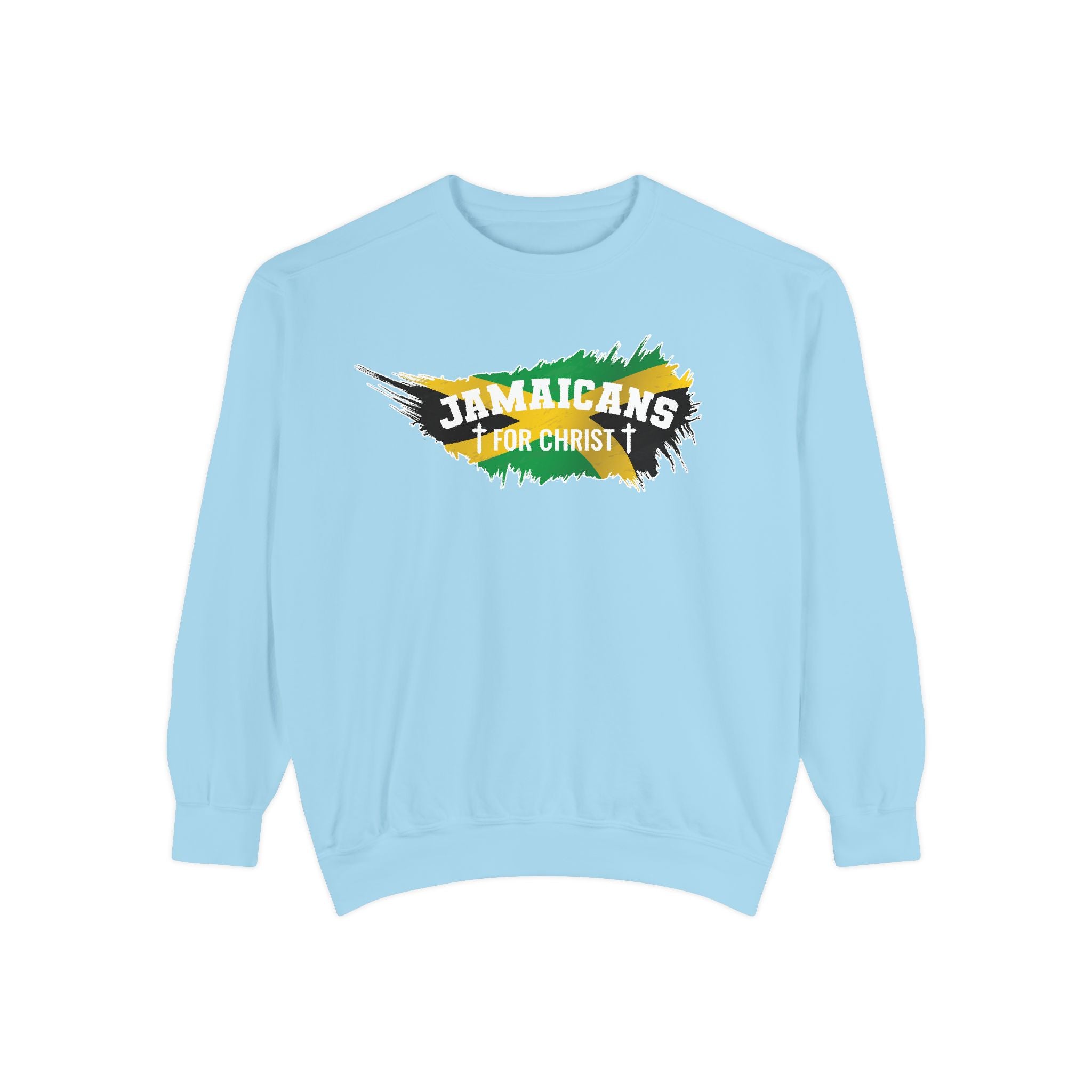 Sweatshirt — "Jamaicans 4 Christ" Graphic Crewneck (Patriotic Jamaican Colors)