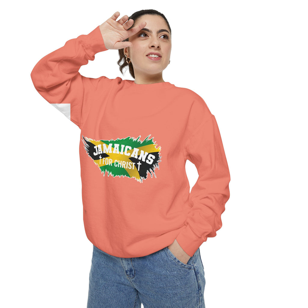 Sweatshirt — "Jamaicans 4 Christ" Graphic Crewneck (Patriotic Jamaican Colors)