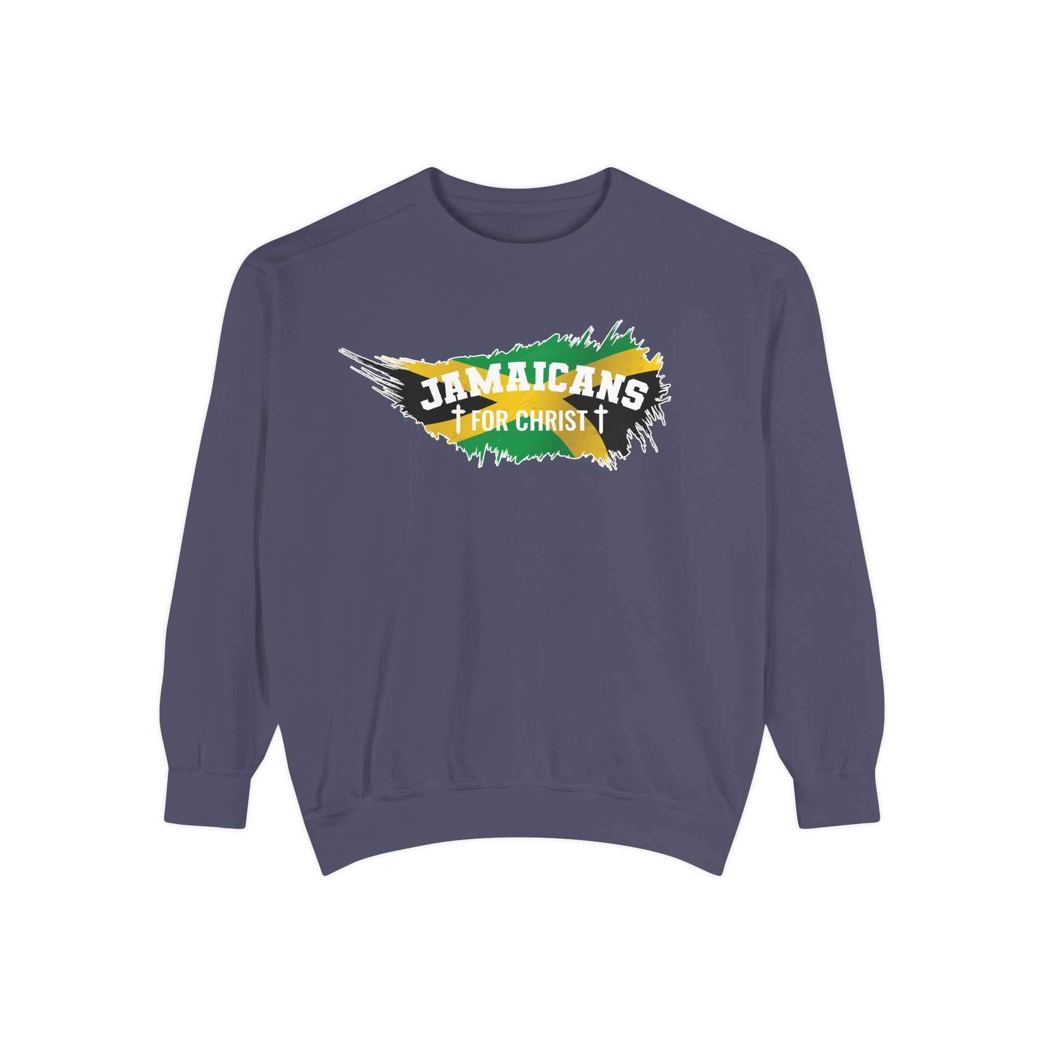 Sweatshirt — "Jamaicans 4 Christ" Graphic Crewneck (Patriotic Jamaican Colors)