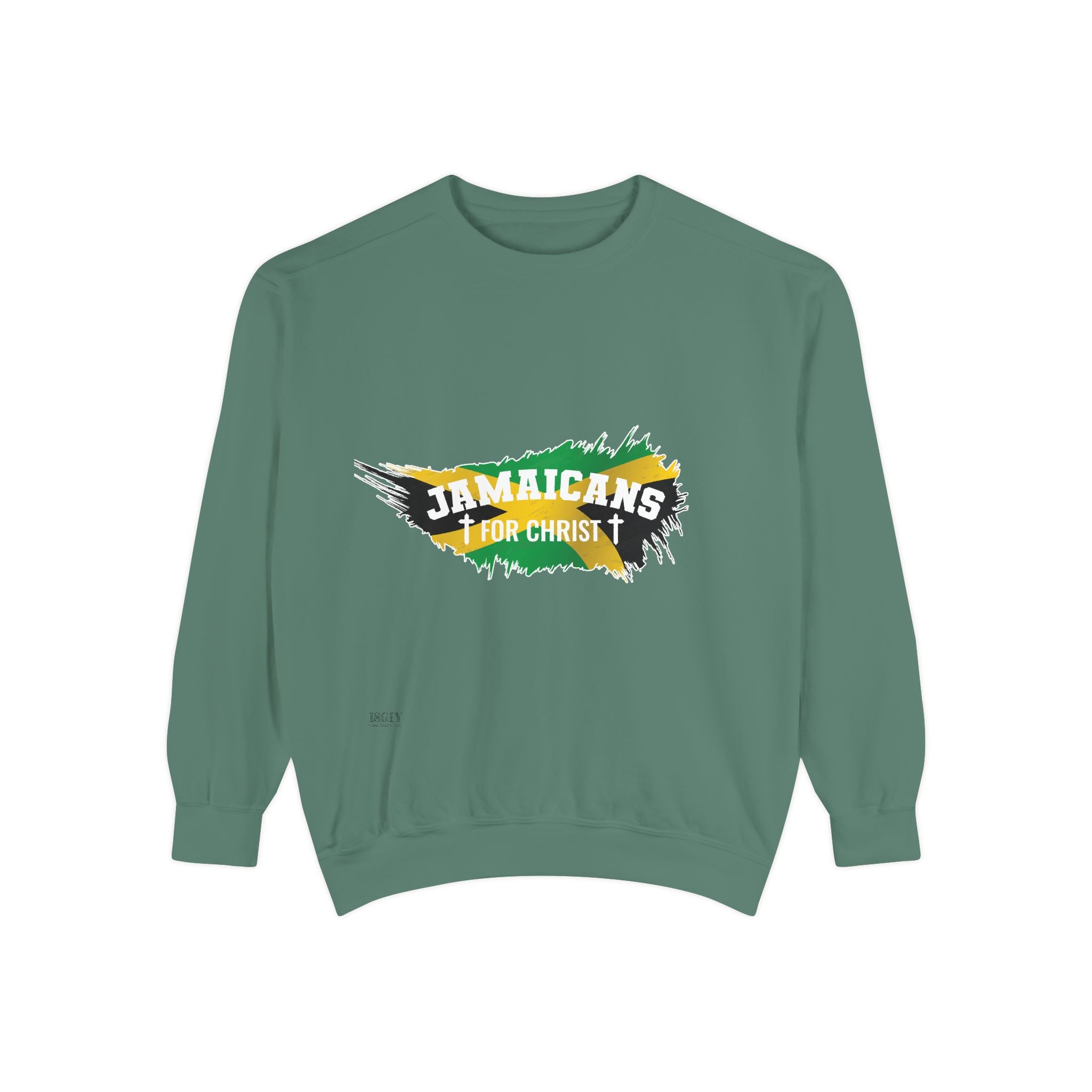 Sweatshirt — "Jamaicans 4 Christ" Graphic Crewneck (Patriotic Jamaican Colors)