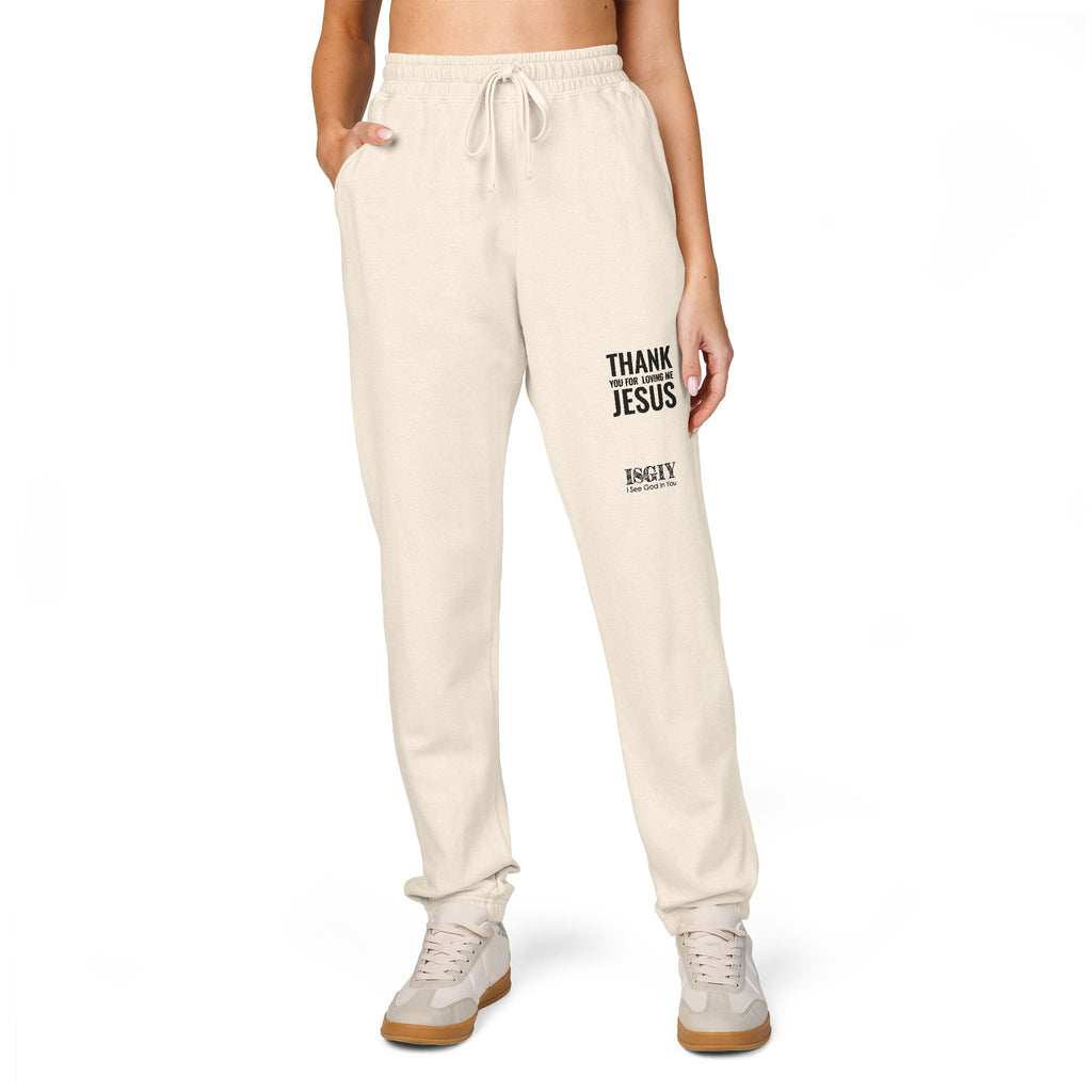 Thank You Jesus Sweatpants — Garment-Dyed Cozy Fleece Joggers