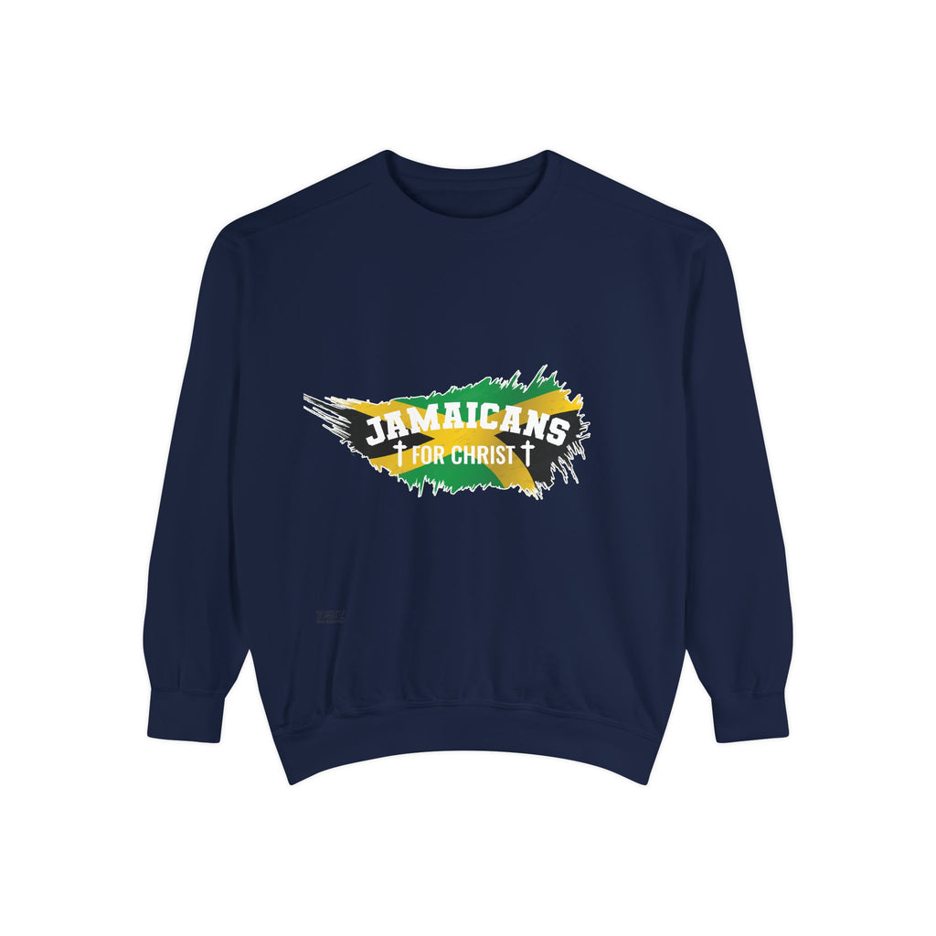 Sweatshirt — "Jamaicans 4 Christ" Graphic Crewneck (Patriotic Jamaican Colors)