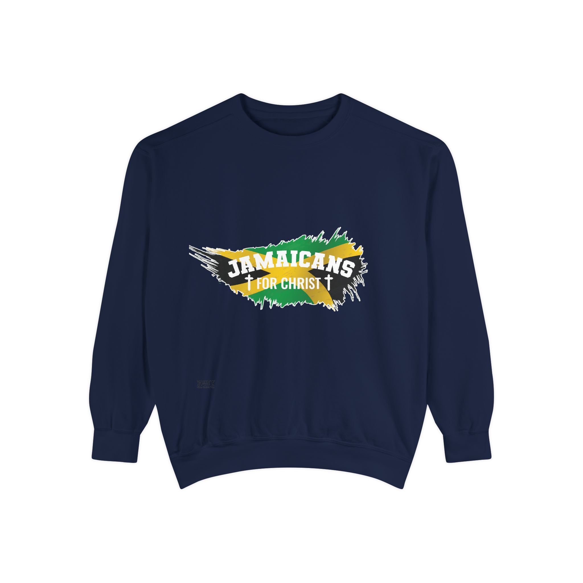 Sweatshirt — "Jamaicans 4 Christ" Graphic Crewneck (Patriotic Jamaican Colors)