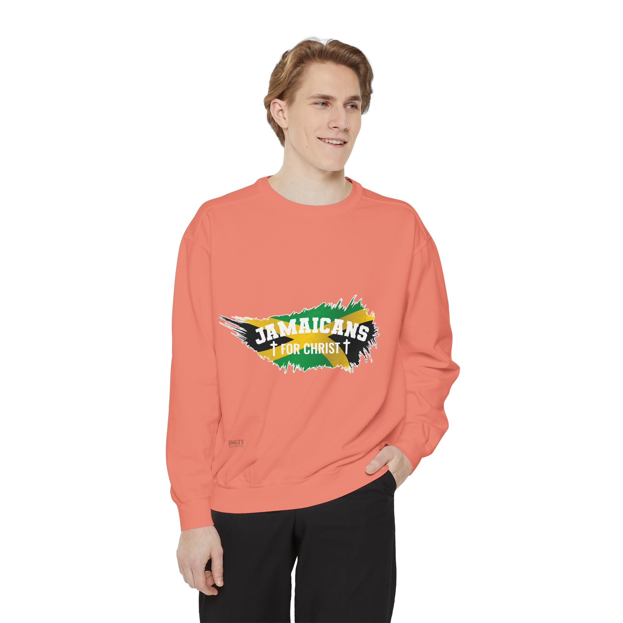 Sweatshirt — "Jamaicans 4 Christ" Graphic Crewneck (Patriotic Jamaican Colors)