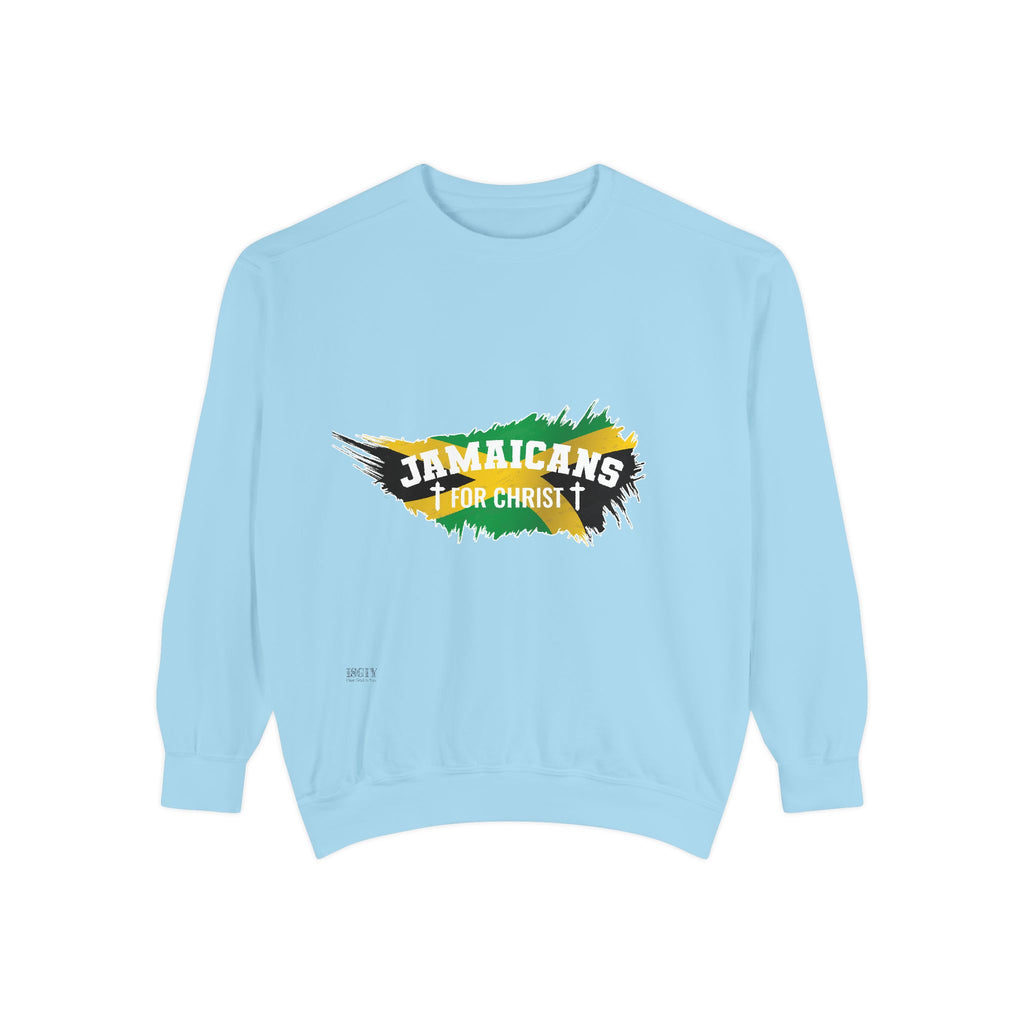 Sweatshirt — "Jamaicans 4 Christ" Graphic Crewneck (Patriotic Jamaican Colors)