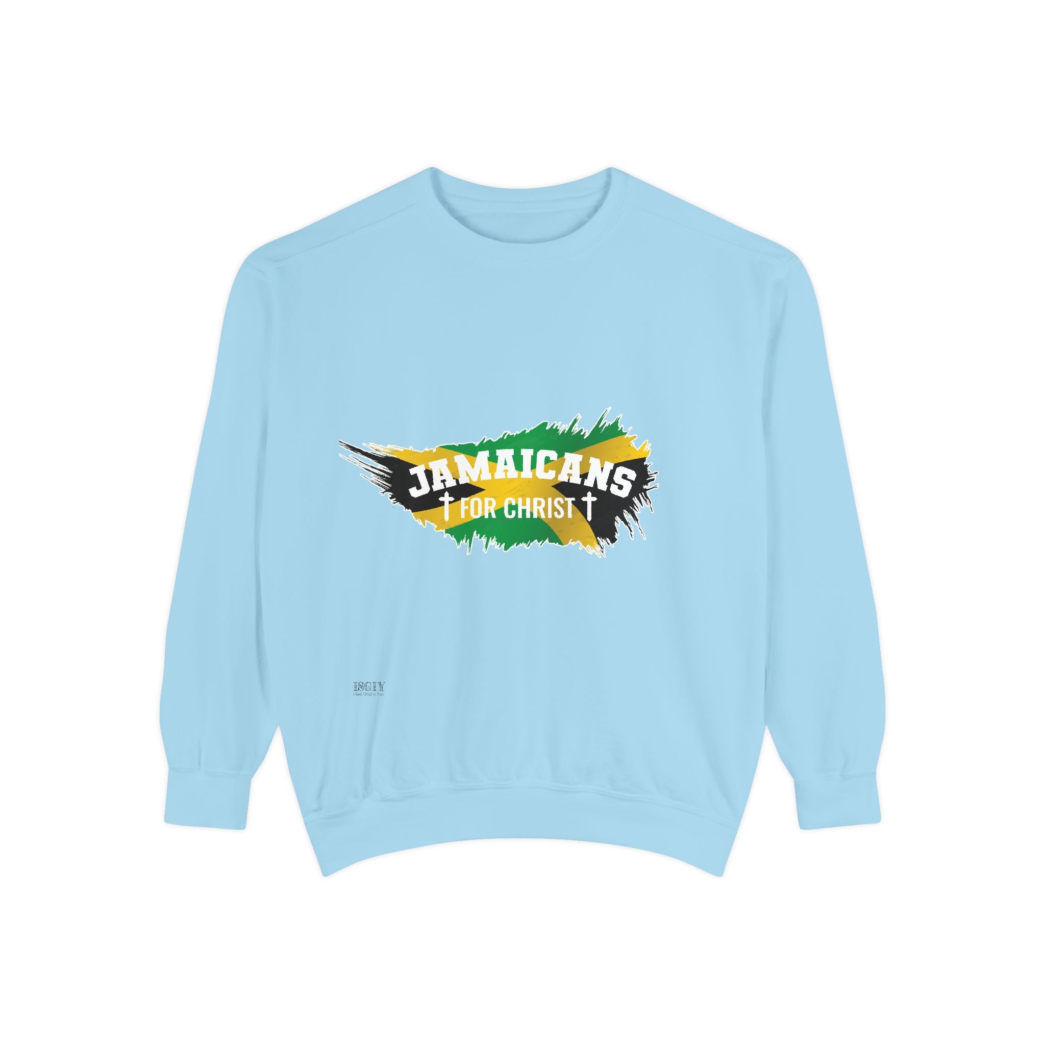 Sweatshirt — "Jamaicans 4 Christ" Graphic Crewneck (Patriotic Jamaican Colors)