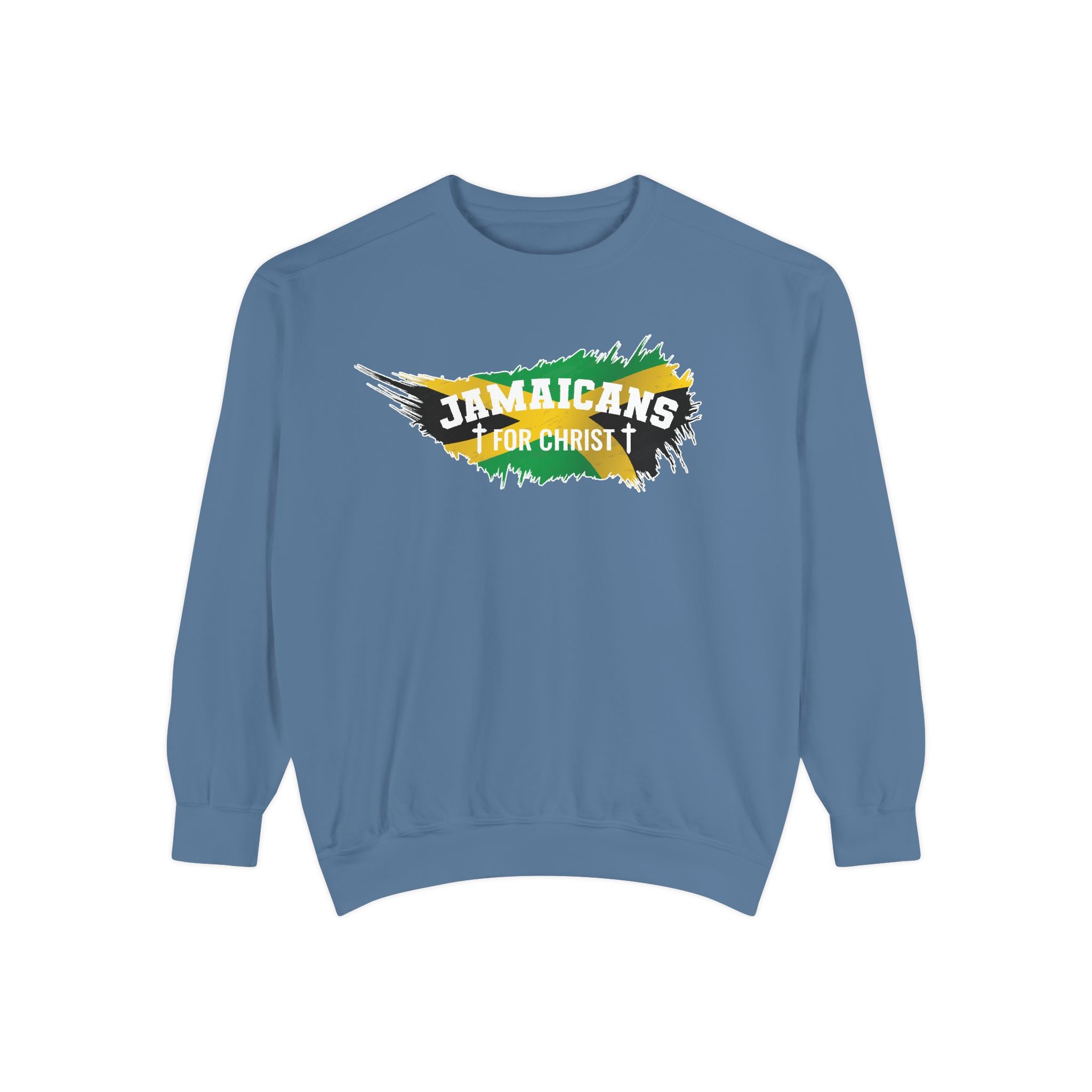 Sweatshirt — "Jamaicans 4 Christ" Graphic Crewneck (Patriotic Jamaican Colors)