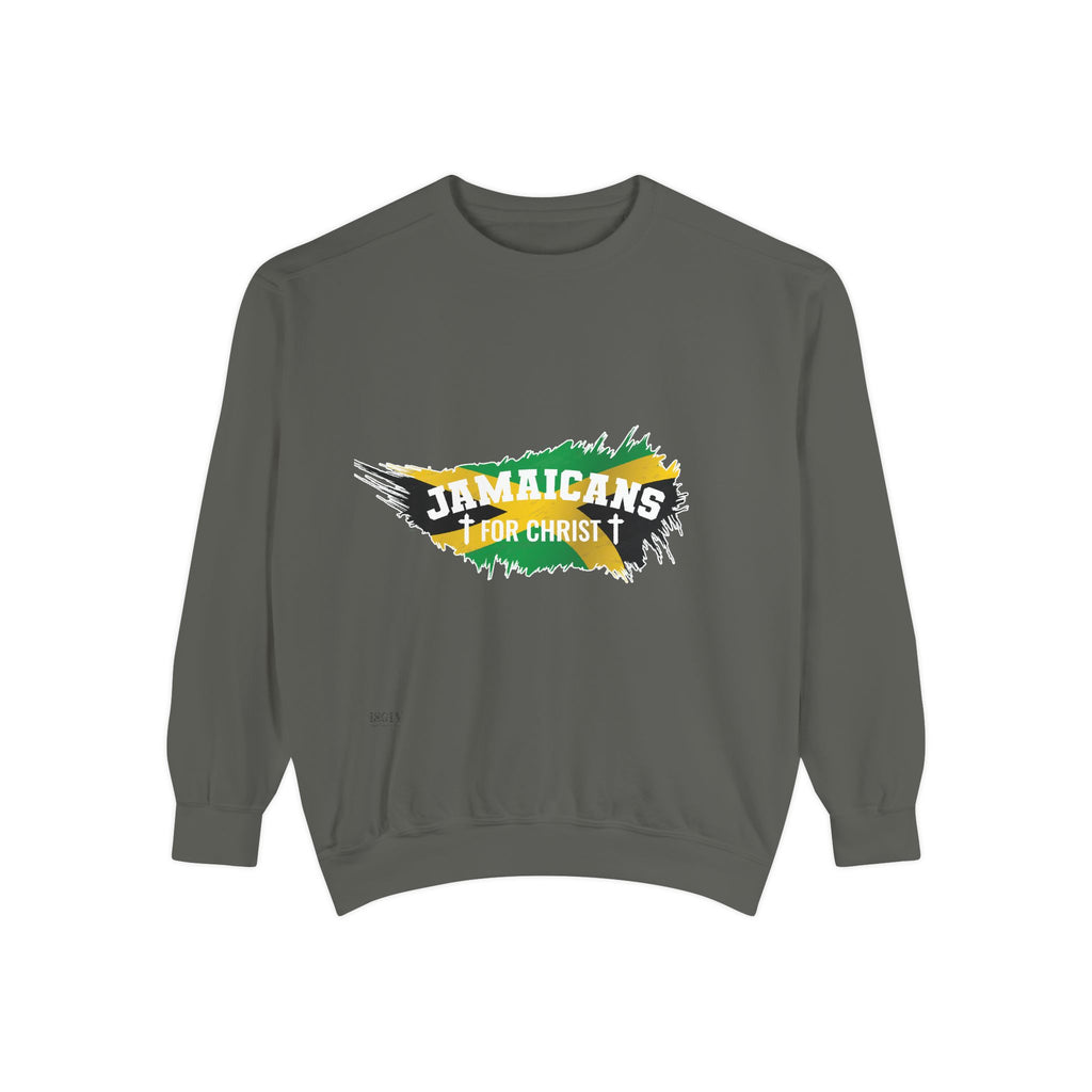 Sweatshirt — "Jamaicans 4 Christ" Graphic Crewneck (Patriotic Jamaican Colors)