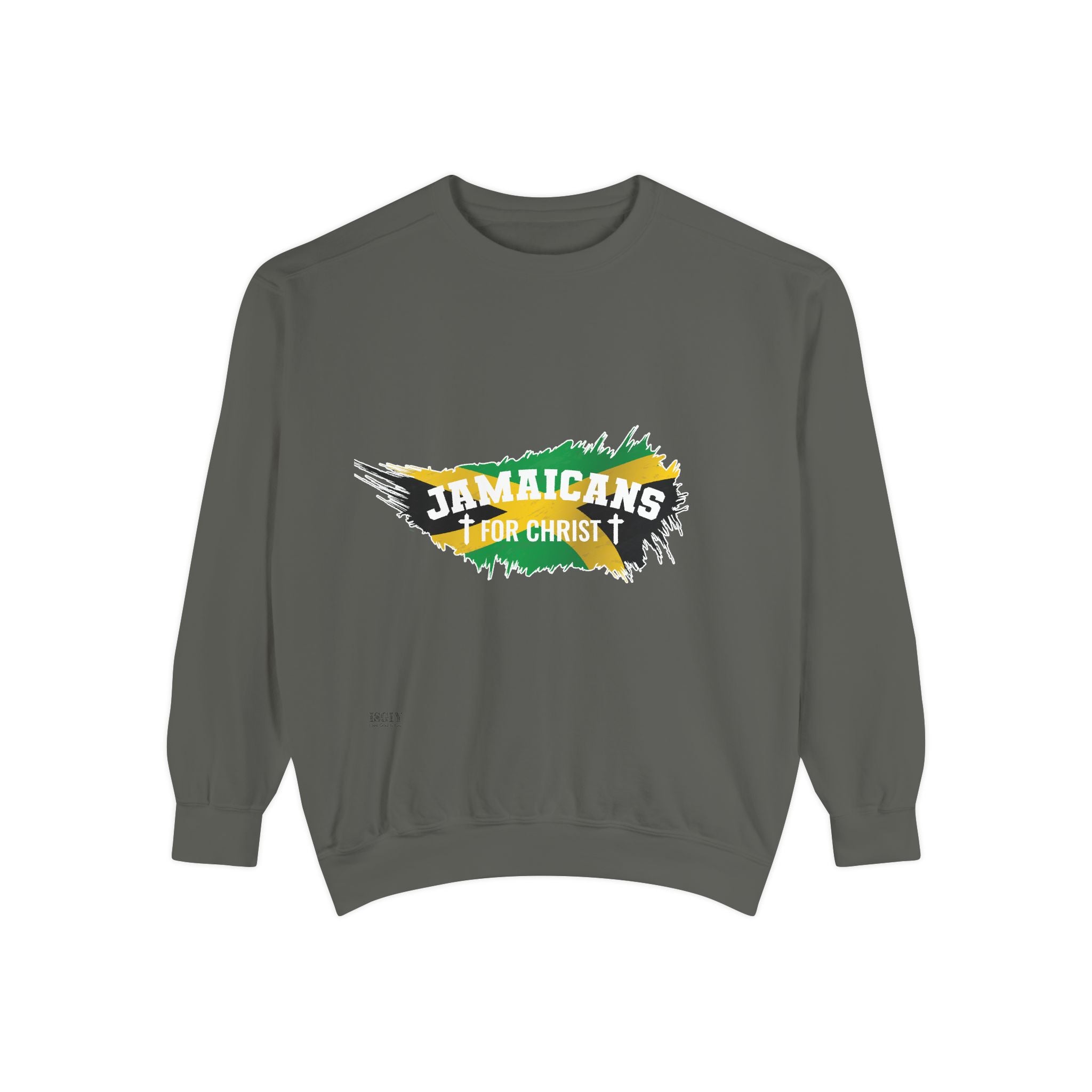 Sweatshirt — "Jamaicans 4 Christ" Graphic Crewneck (Patriotic Jamaican Colors)
