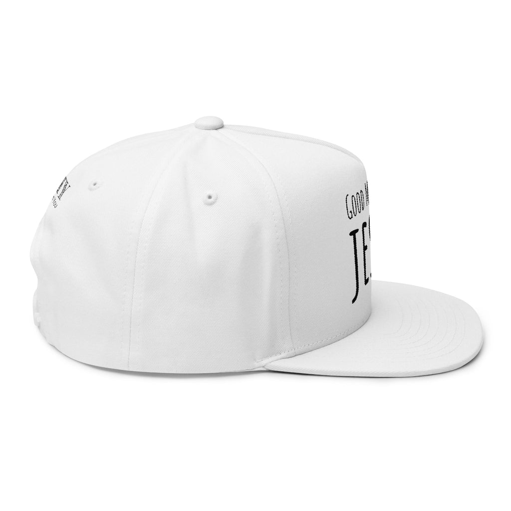Embroidered Flat Bill Cap — "Good Morning Jesus" Christian Snapback